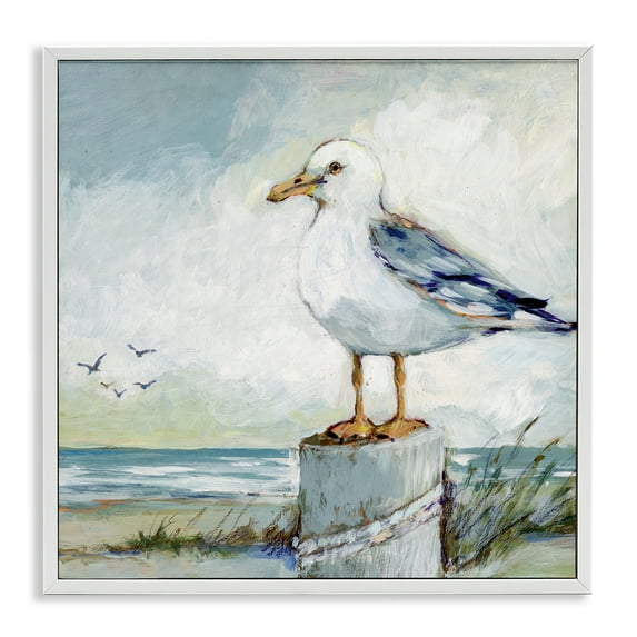 Stupell Industries Seagull Marine Beach Scene Animals Painting White Framed Art Print Wall Art, 24 x 24
