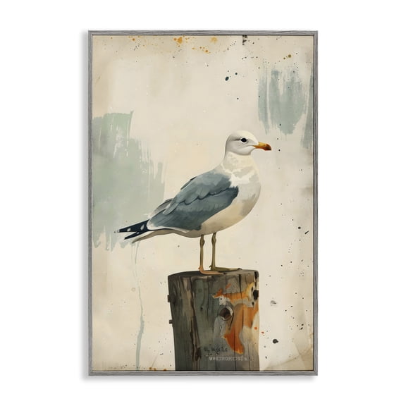 Stupell Industries Seagull On A Post Gray Framed Giclee Art design by LSR Creative Studio, 18 x 12