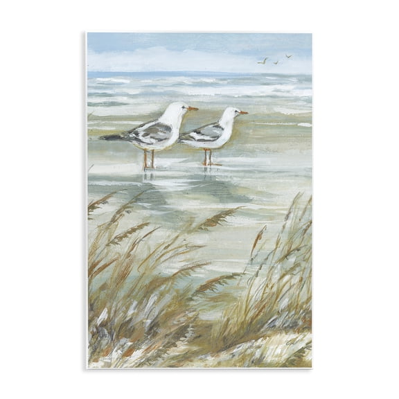 Stupell Industries Seagull Pair Standing On Beach Beach Painting Unframed Art Print Wall Art, 13 x 19
