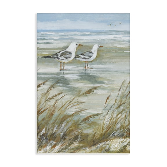 Stupell Industries Seagull Pair Standing On Beach Beach Painting Wrapped Canvas Canvas Art Print Wall Art, 20 x 30