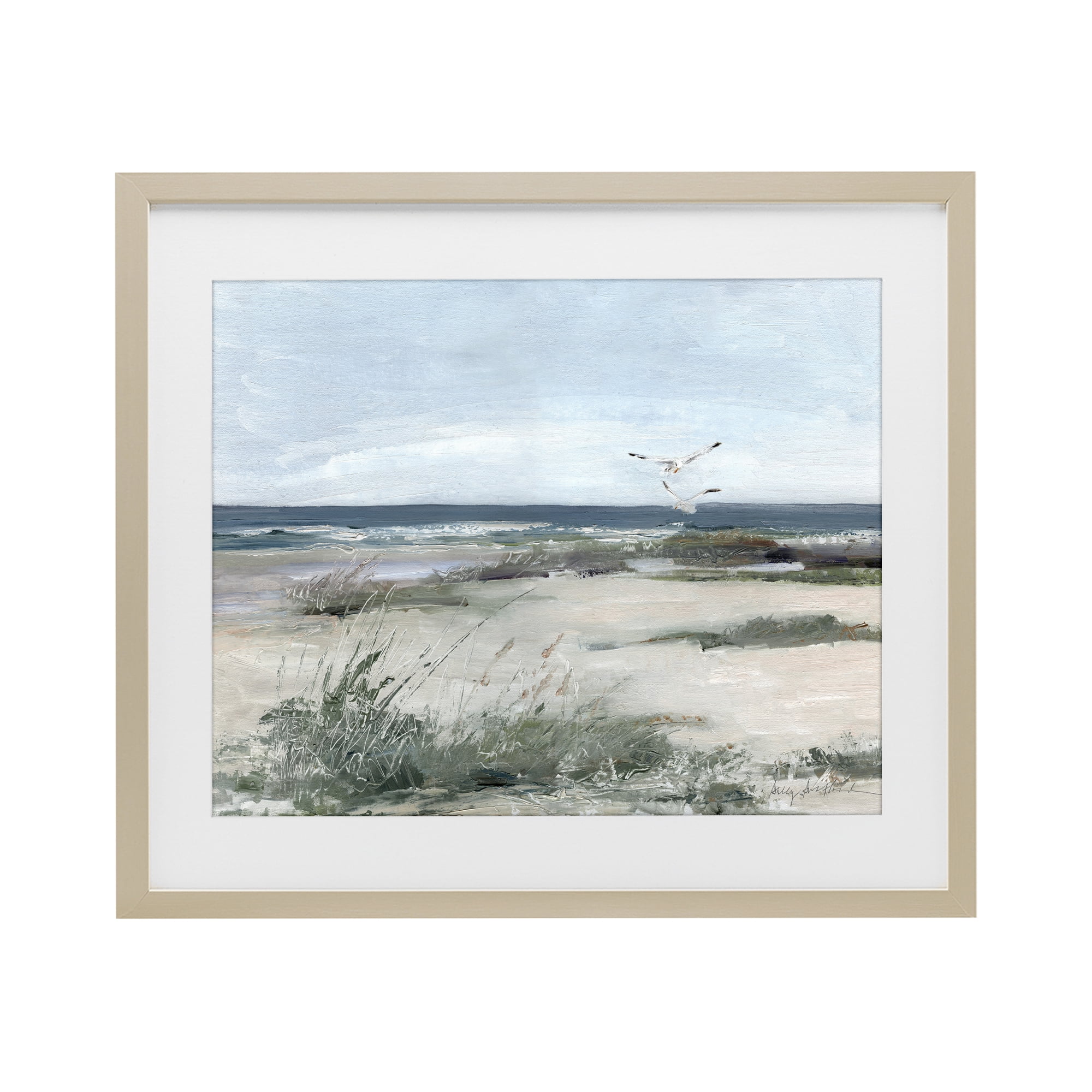 Stupell Industries Seagull Pair over Waves Birch Framed Print Under Glass, design by Sally Swatland