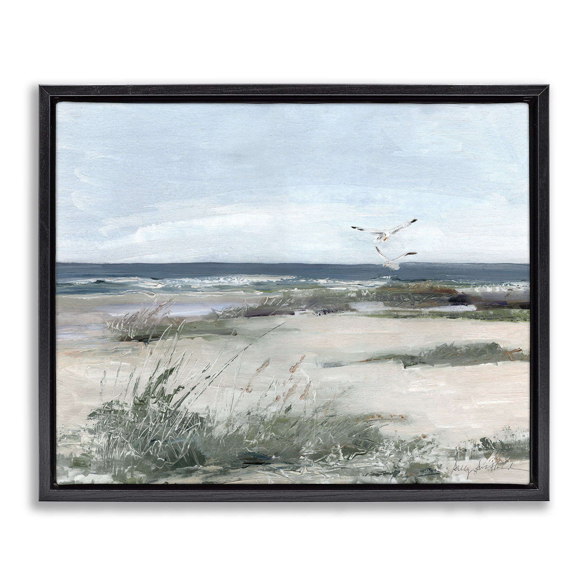 Stupell Industries Seagull Pair over Waves Black Framed Floater Canvas Wall Art, design by Sally Swatland