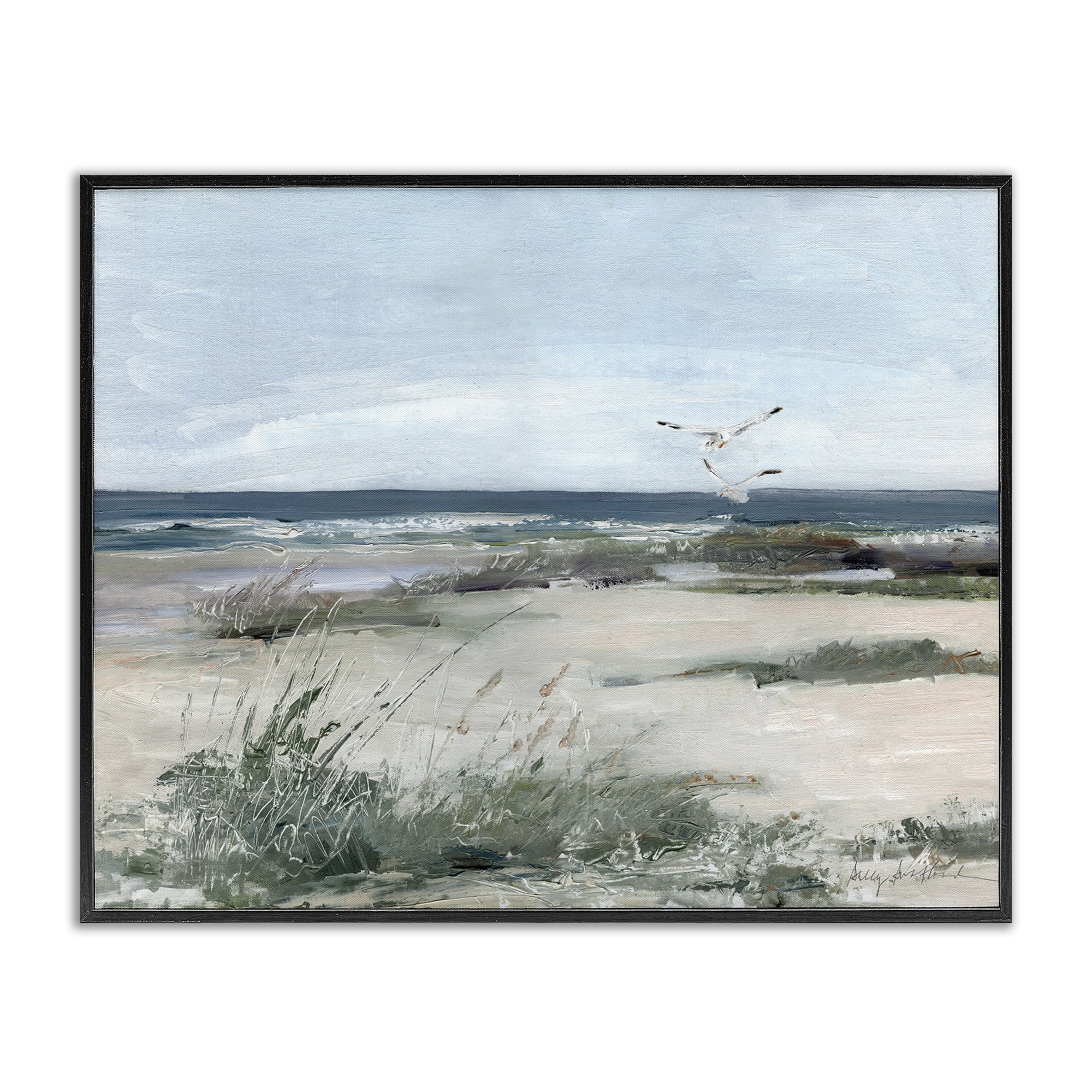Stupell Industries Seagull Pair over Waves Black Framed Giclee Art, design by Sally Swatland