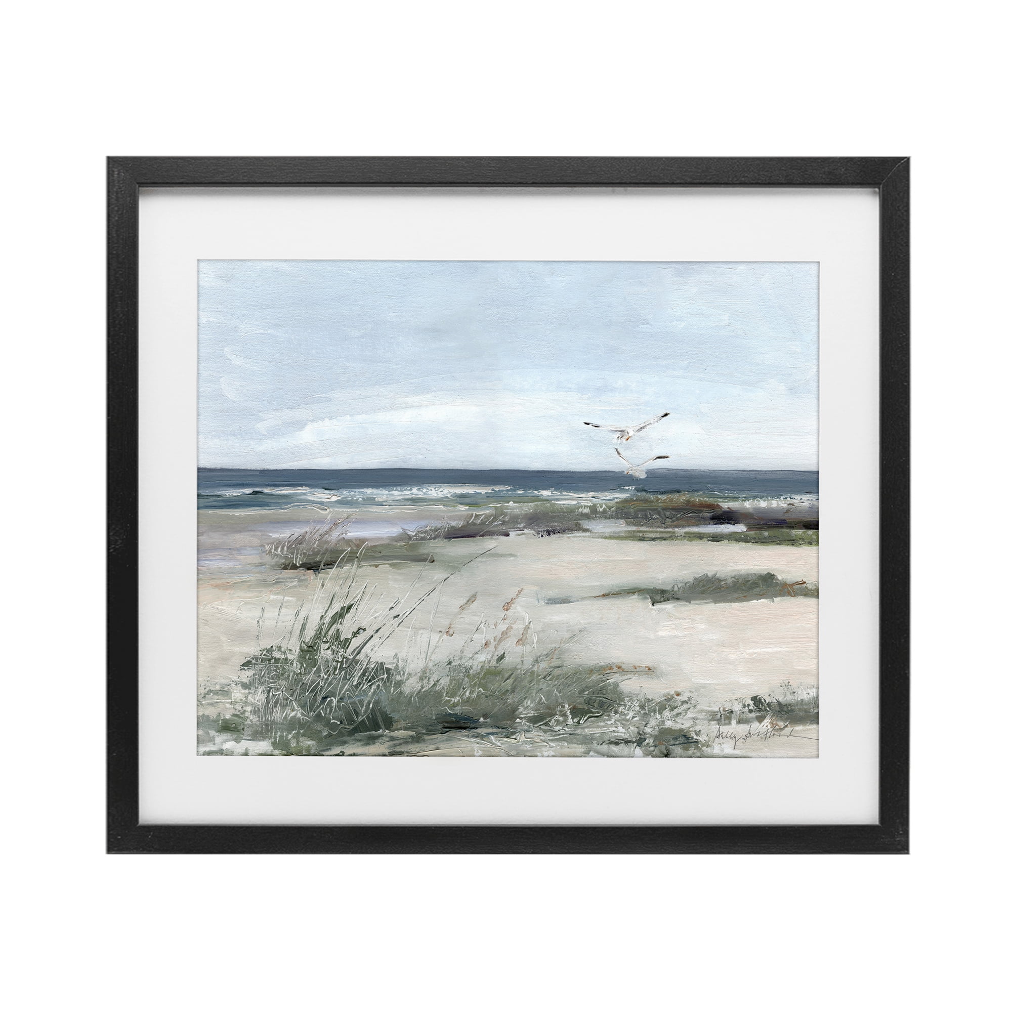 Stupell Industries Seagull Pair over Waves Black Framed Print Under Glass, design by Sally Swatland