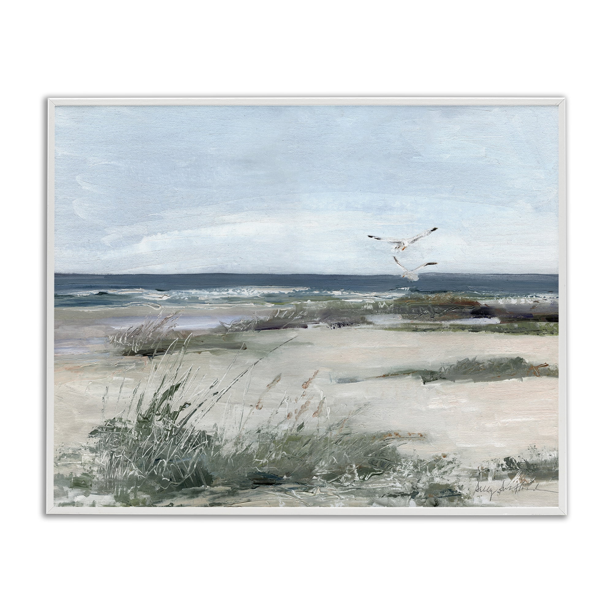 Stupell Industries Seagull Pair over Waves White Framed Giclee Art, design by Sally Swatland