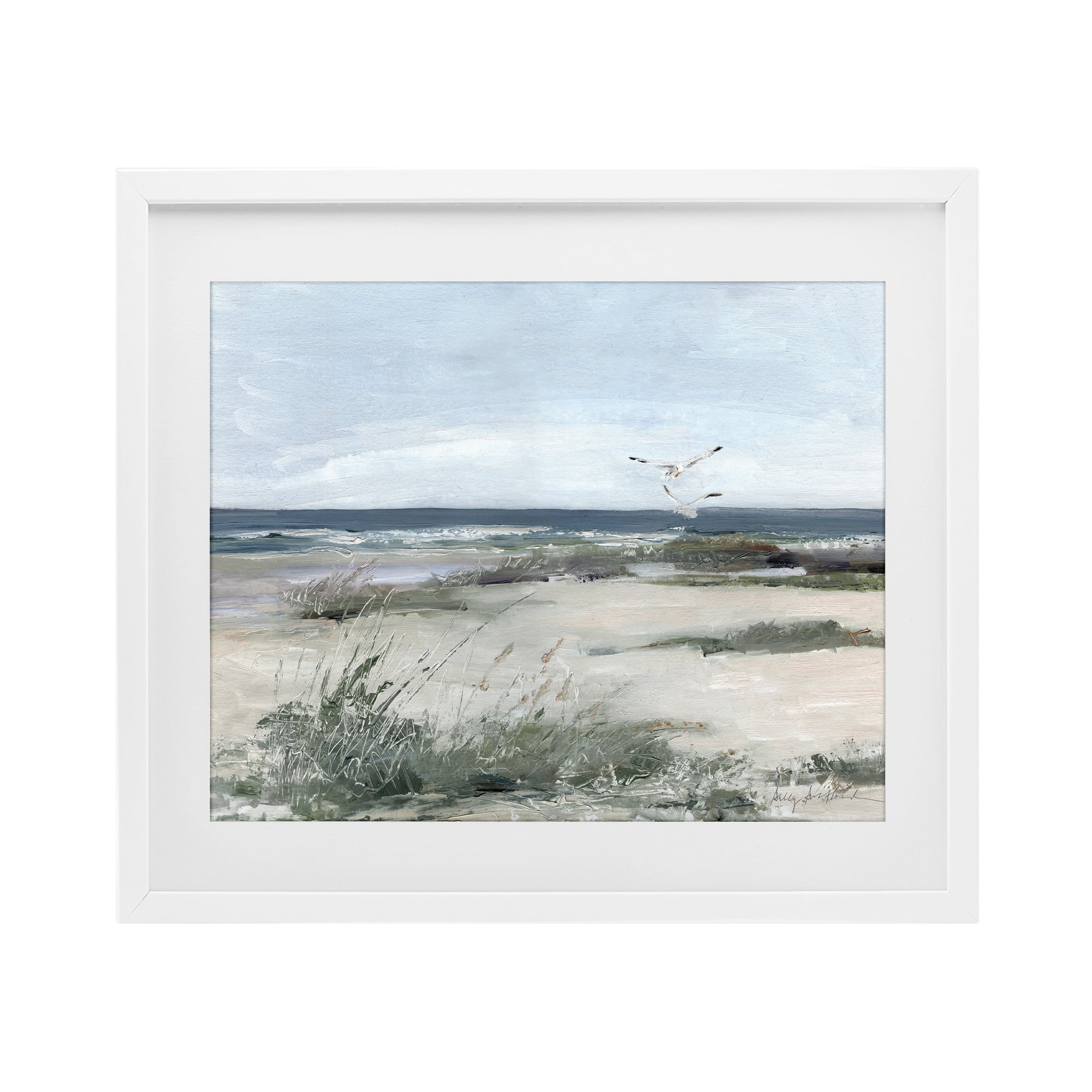 Stupell Industries Seagull Pair over Waves White Framed Print Under Glass, design by Sally Swatland