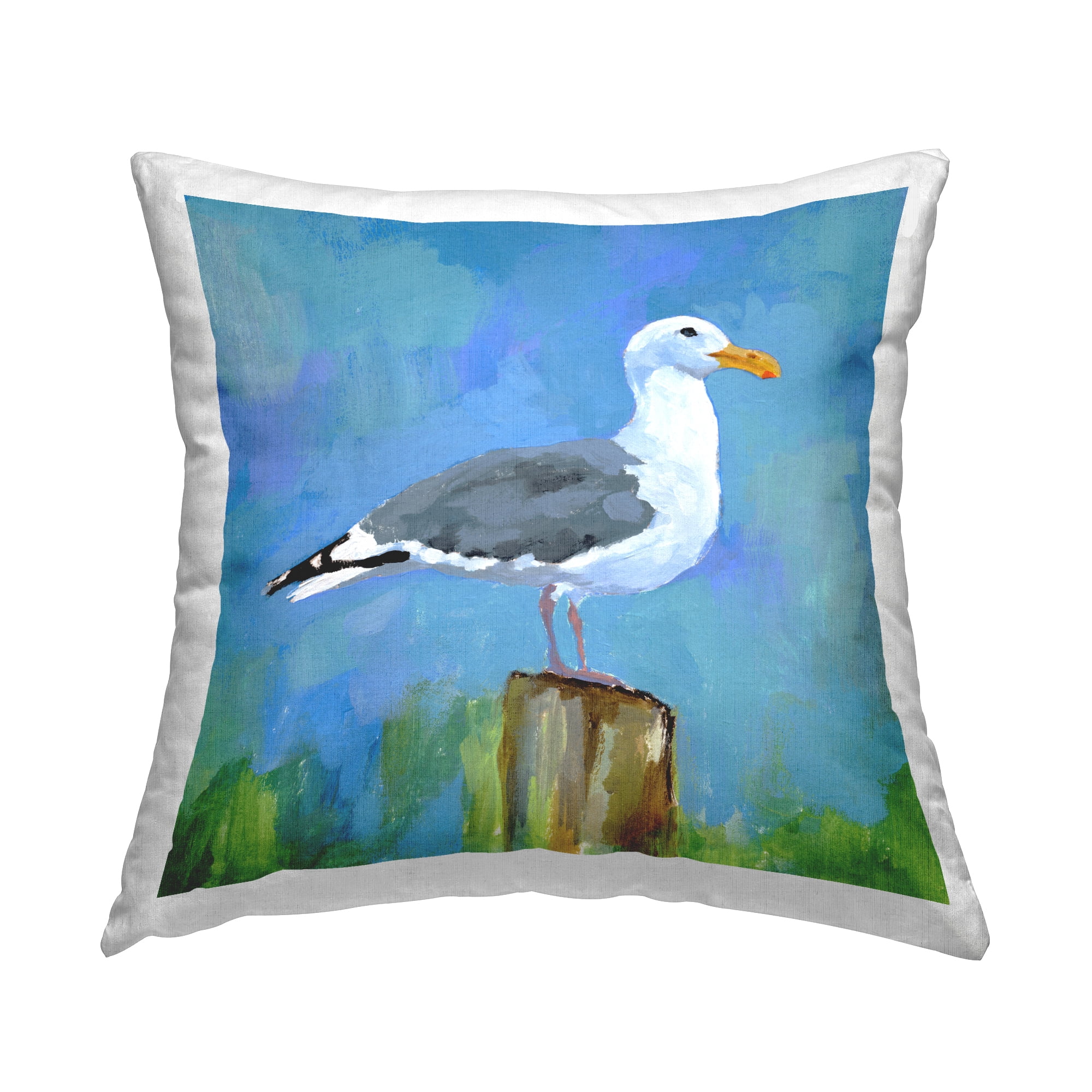 Stupell Industries Seagull Perched Nautical Bird Square Decorative Printed Throw Pillow, 18 x 18