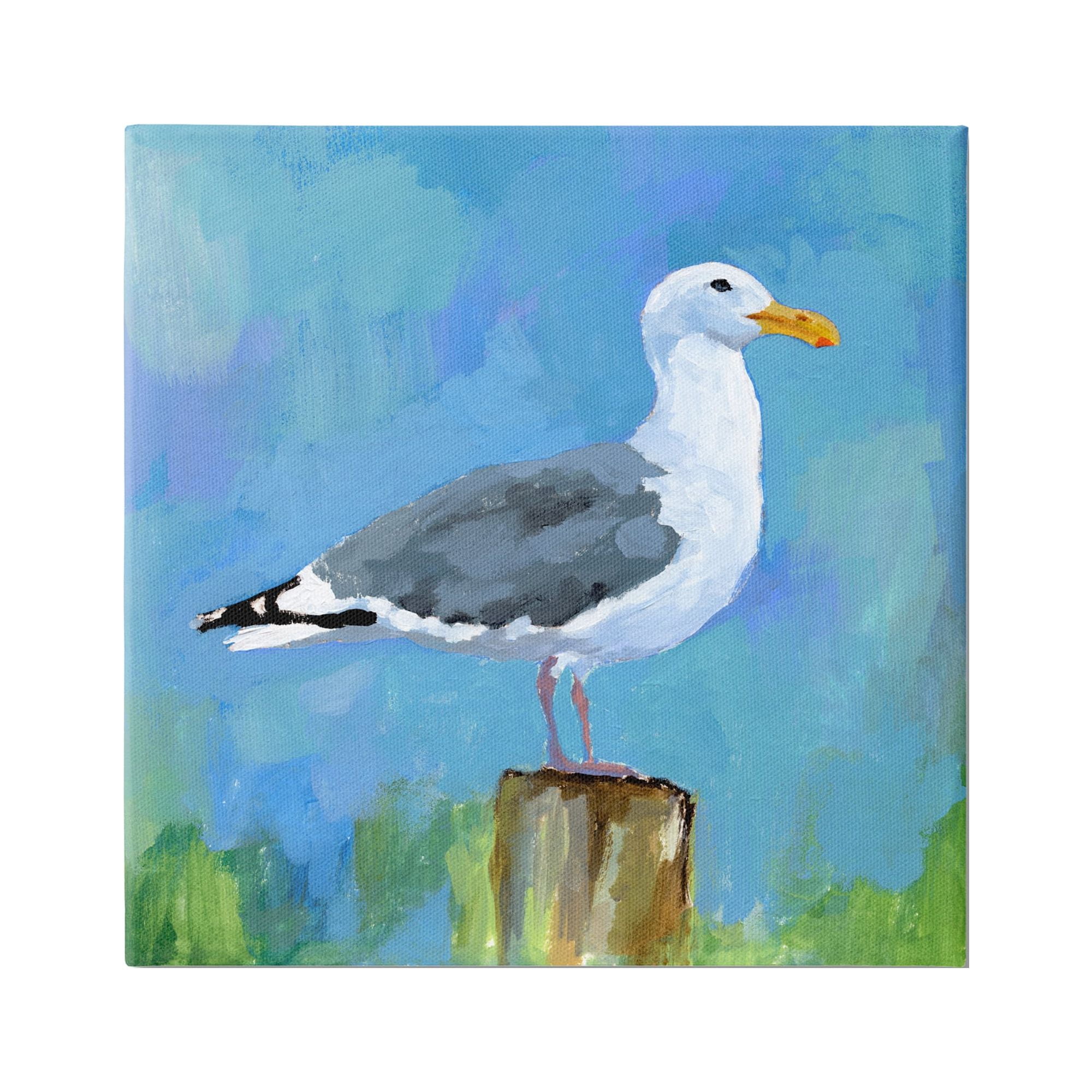 Stupell Industries Seagull Perched Painting Animals & Insects Painting Gallery Wrapped Canvas Print Wall Art, 36 x 36