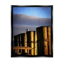 Stupell Industries Seagull Perched on Pier Animals & Insects Painting Black Floater Framed Canvas Art Print Wall Art, 17 x 21