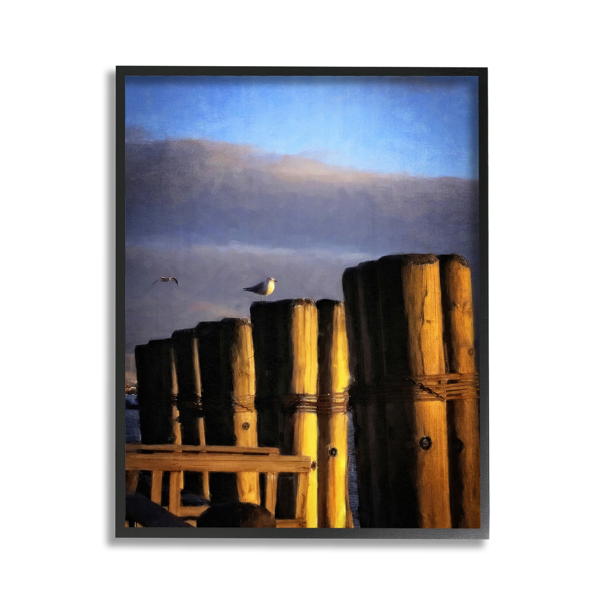 Stupell Industries Seagull Perched on Pier Animals & Insects Painting Black Framed Art Print Wall Art, 11 x 14