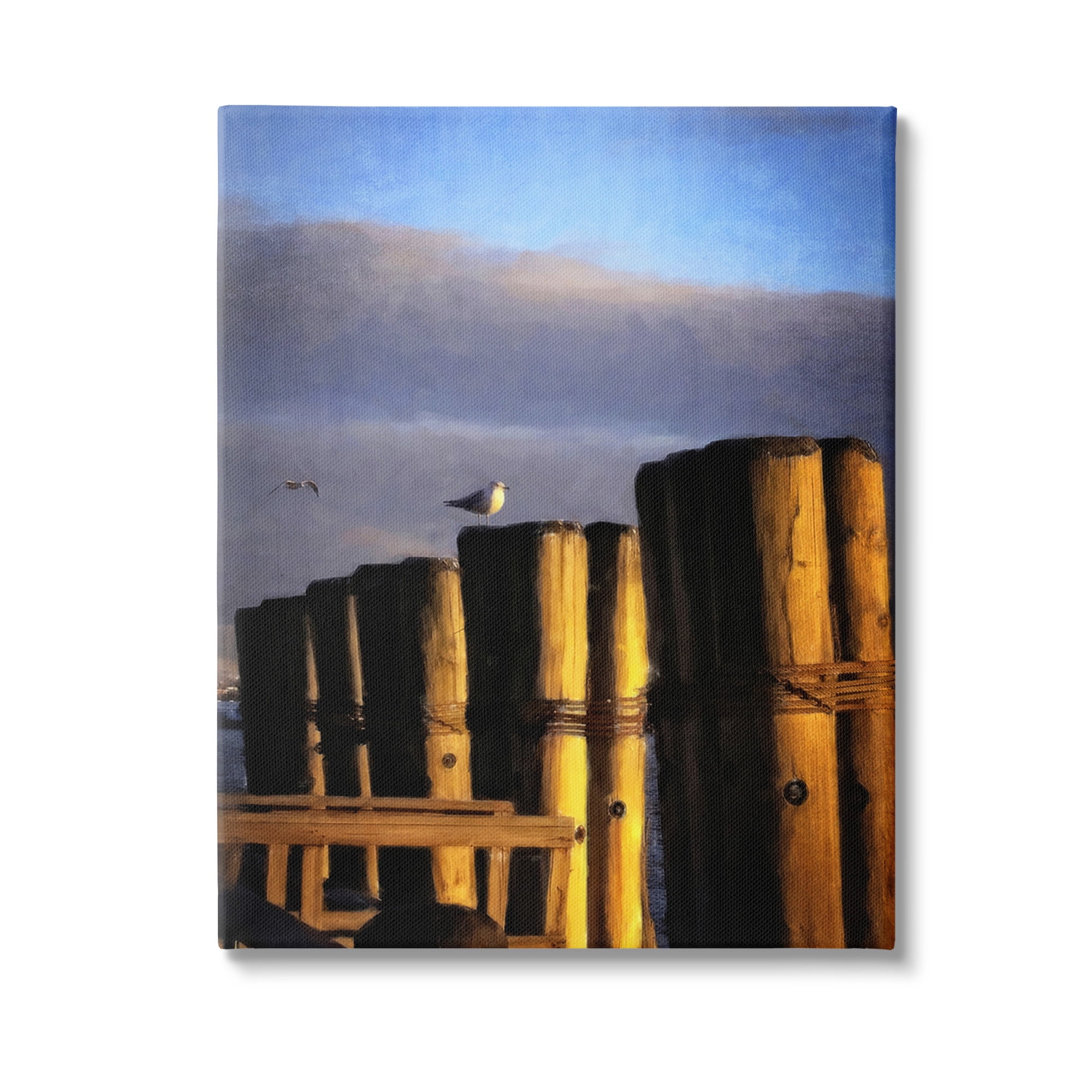 Stupell Industries Seagull Perched on Pier Animals & Insects Painting Gallery Wrapped Canvas Art Print Wall Art, 36 x 48