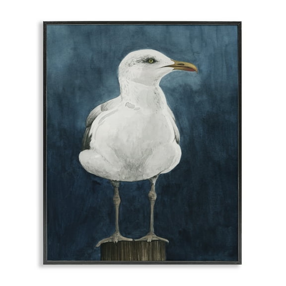 Stupell Industries Seagull Perched over Blue Animals Painting Black Framed Art Print Wall Art, 11 x 14