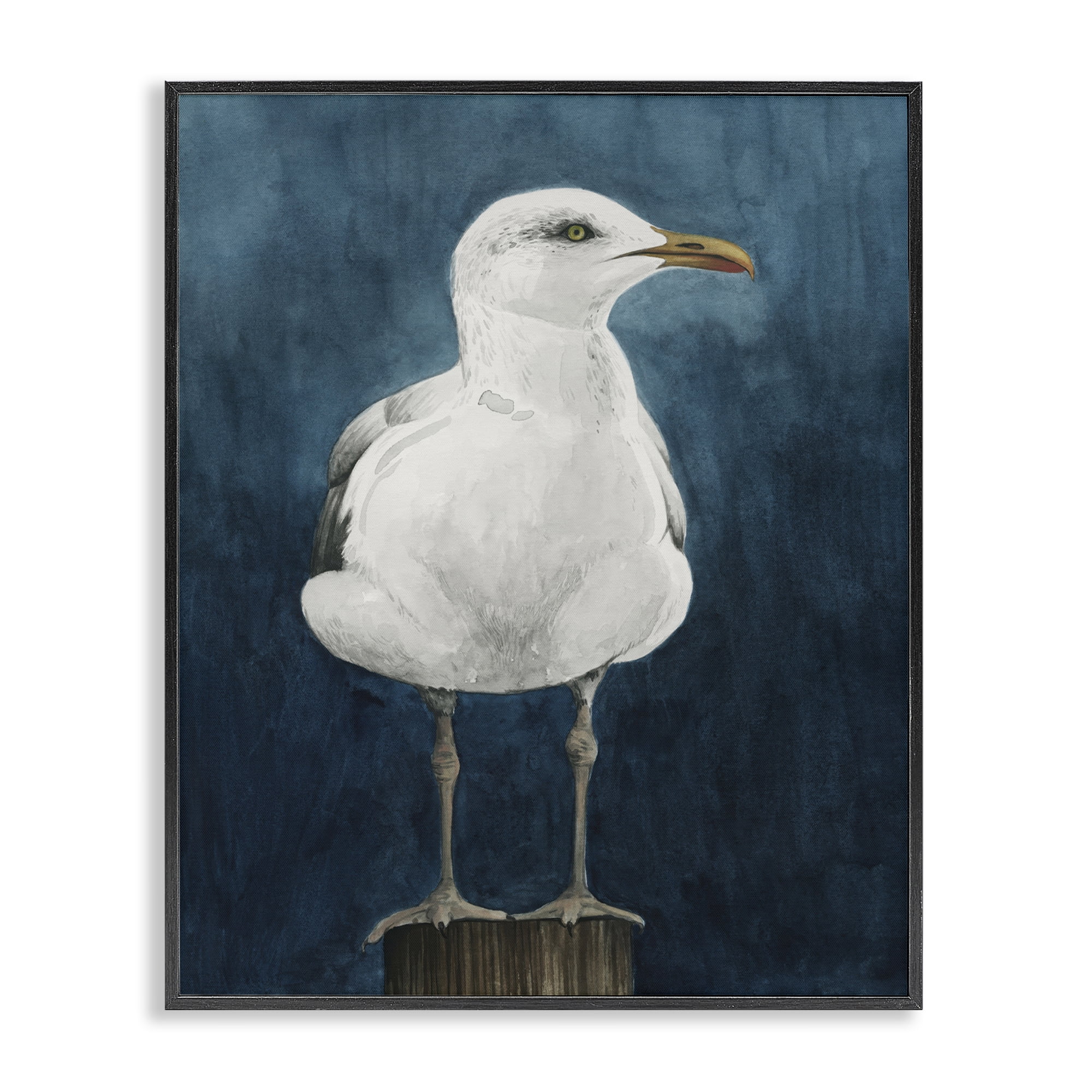Stupell Industries Seagull Perched over Blue Animals Painting Black Framed Art Print Wall Art, 16 x 20