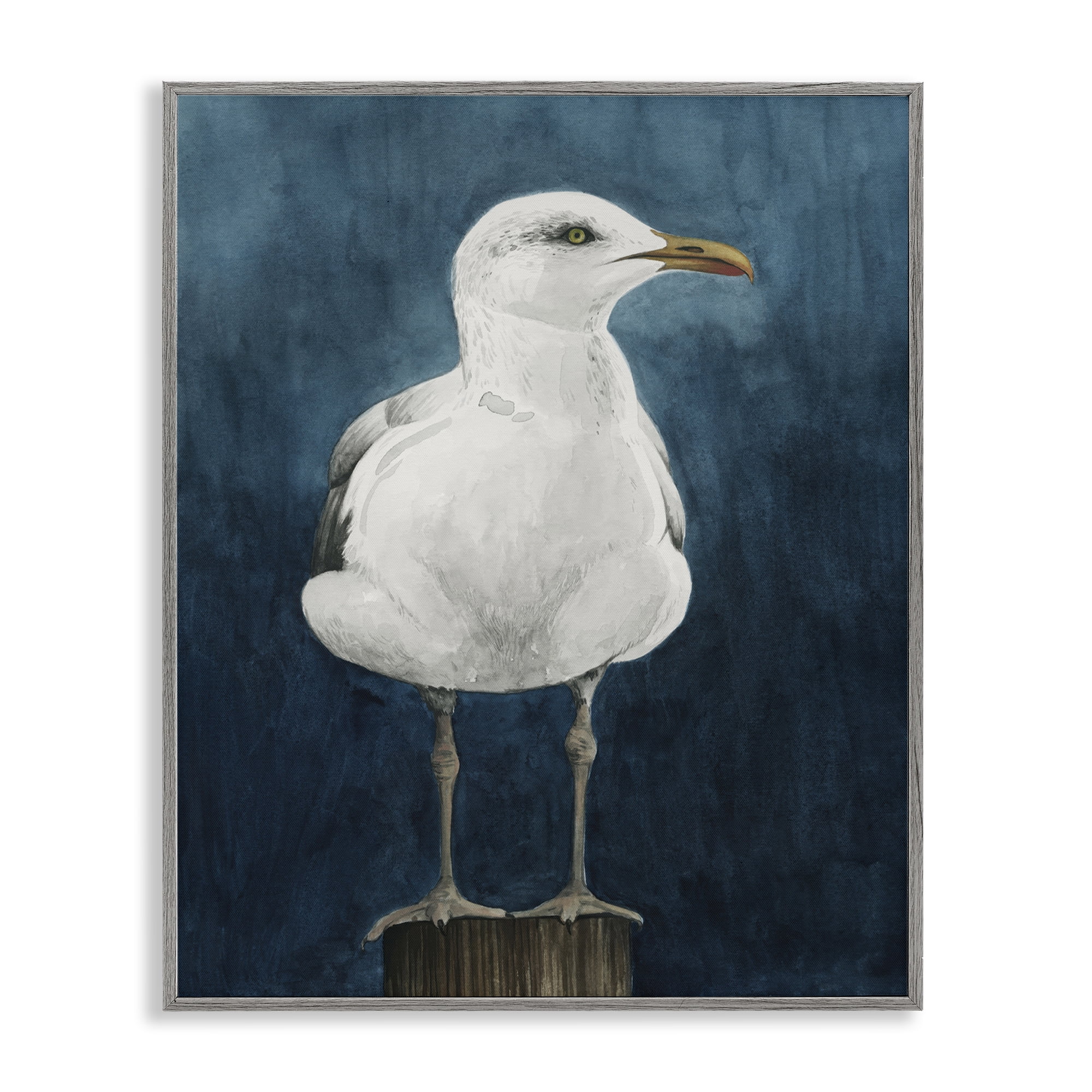 Stupell Industries Seagull Perched over Blue Animals Painting Gray Framed Art Print Wall Art, 16 x 20