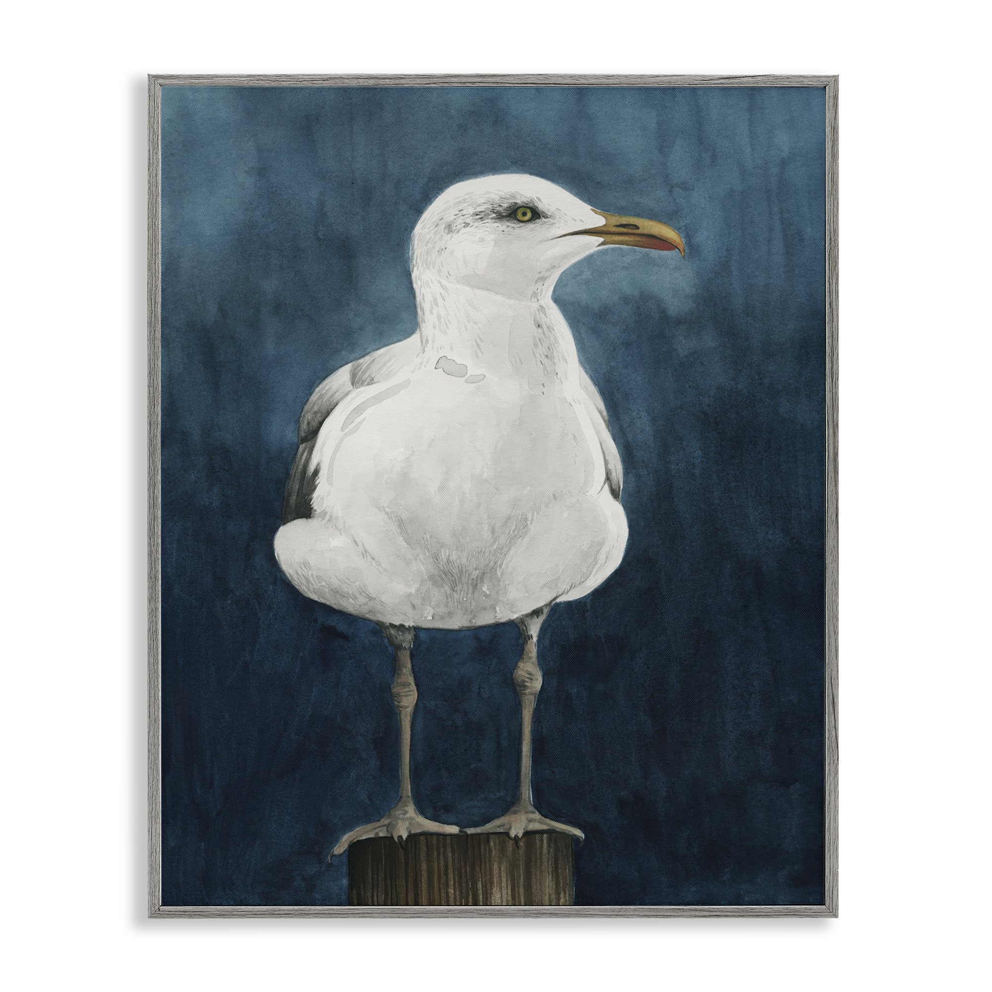 Stupell Industries Seagull Perched over Blue Animals Painting Gray Framed Art Print Wall Art, 24 x 30