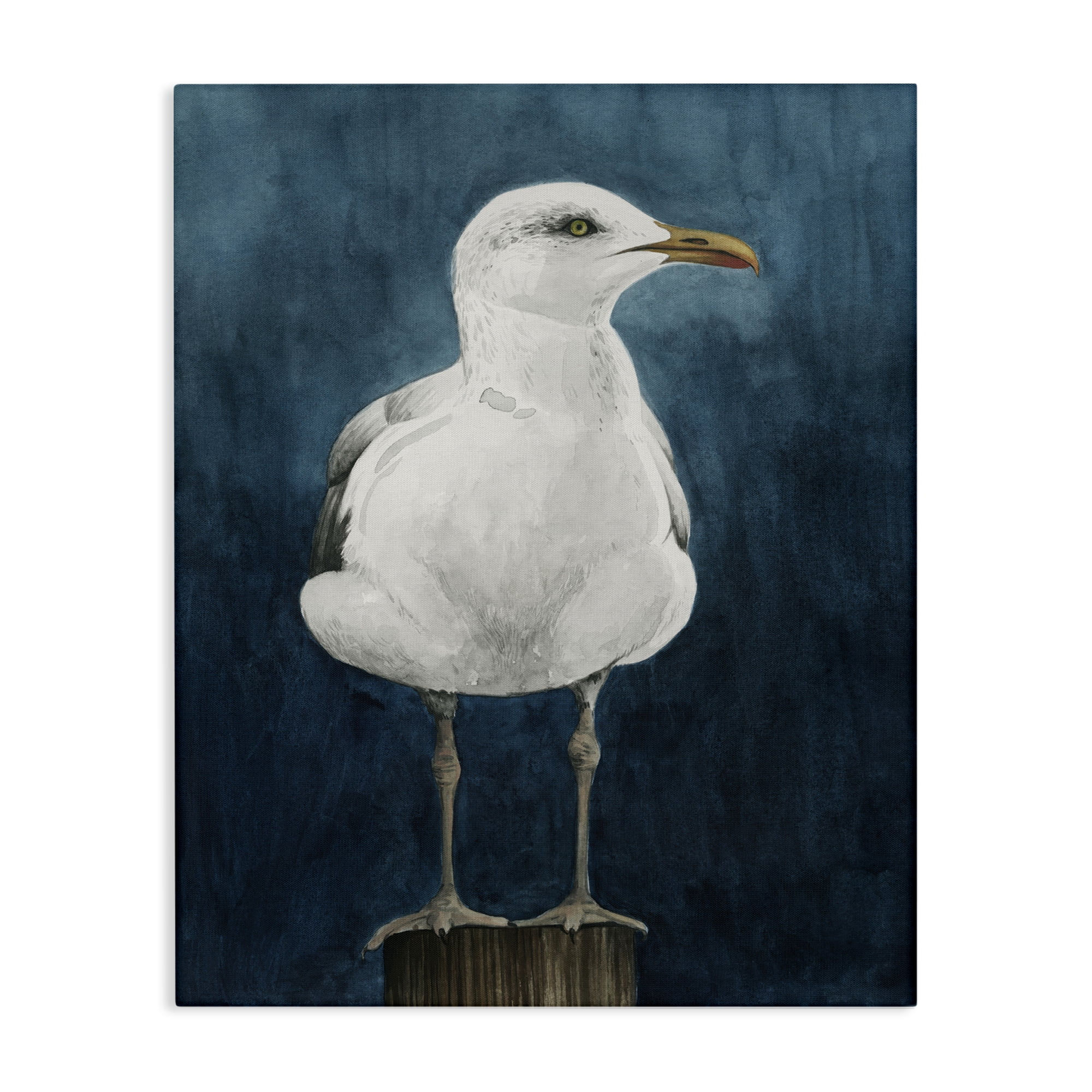 Stupell Industries Seagull Perched over Blue Animals Painting Wrapped Canvas Art Print Wall Art, 24 x 30