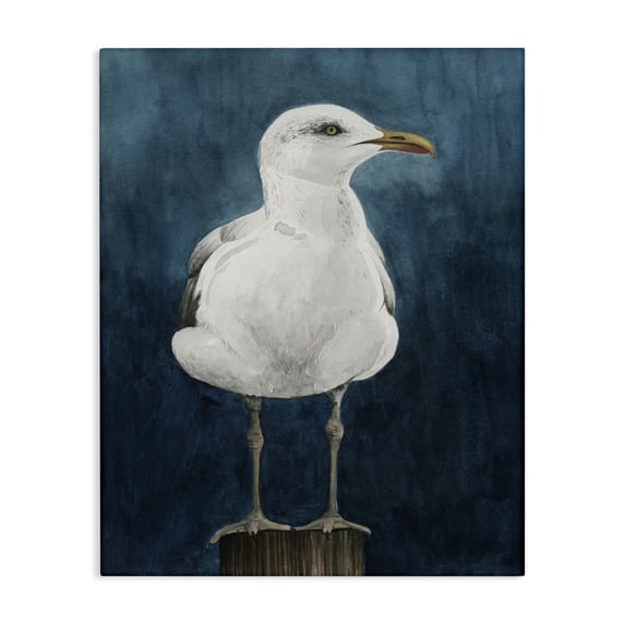 Stupell Industries Seagull Perched over Blue Animals Painting Wrapped Canvas Art Print Wall Art, 24 x 30