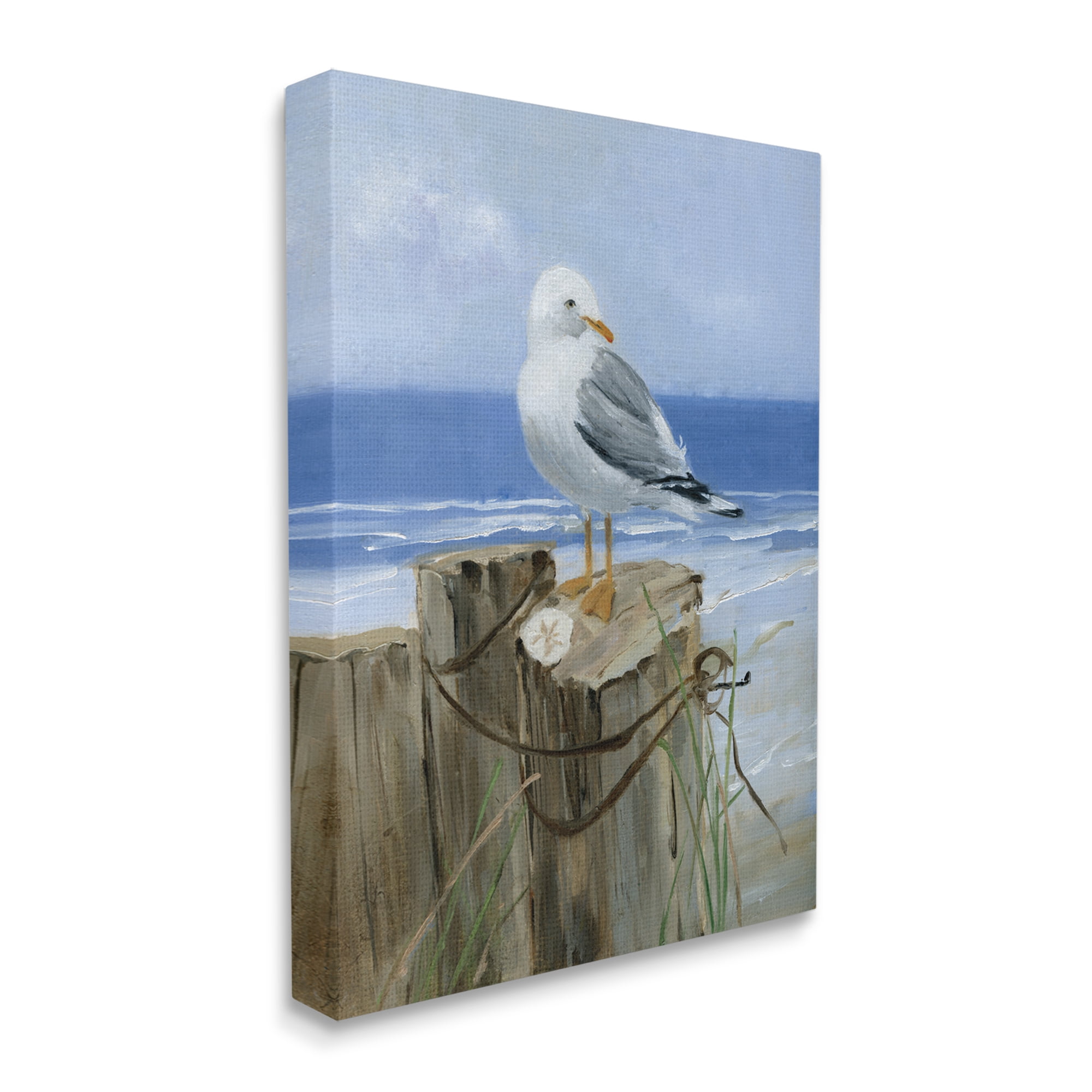 Stupell Industries Seagull Sand Dollar on Soft Nautical Beach Post Animals & Insects Painting Gallery Wrapped Canvas Print Wall Art, 30 x 40