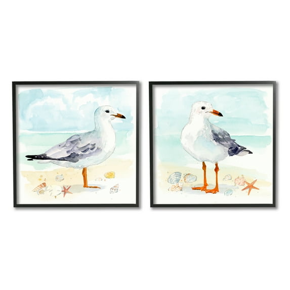 Stupell Industries Seagull & Sandpiper Birds Animals & Insects Painting Black Framed Art Print Wall Art, 17 x 17