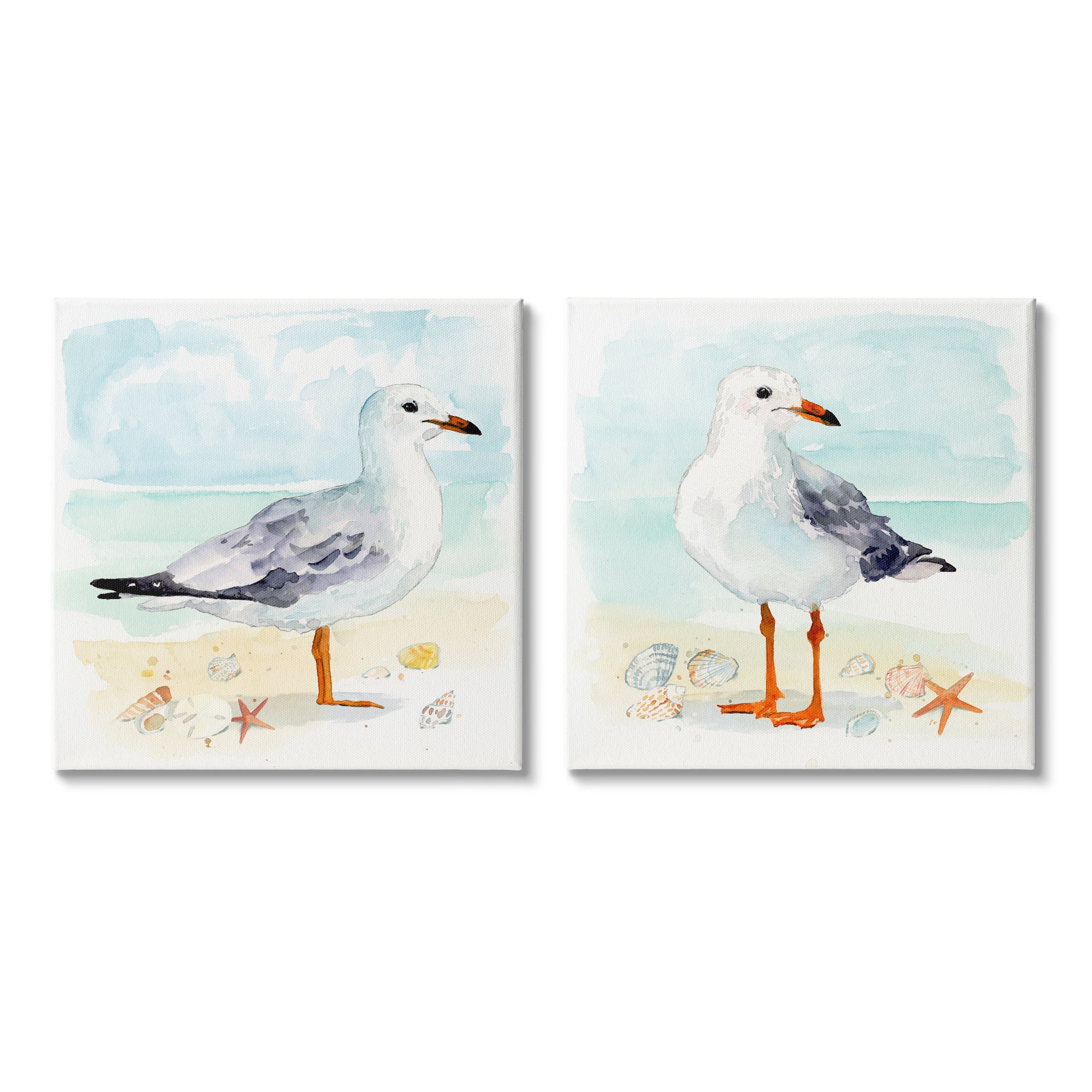 Seagull and Sandpiper Coastal Canvas Wall Art Set, 17 x 17
