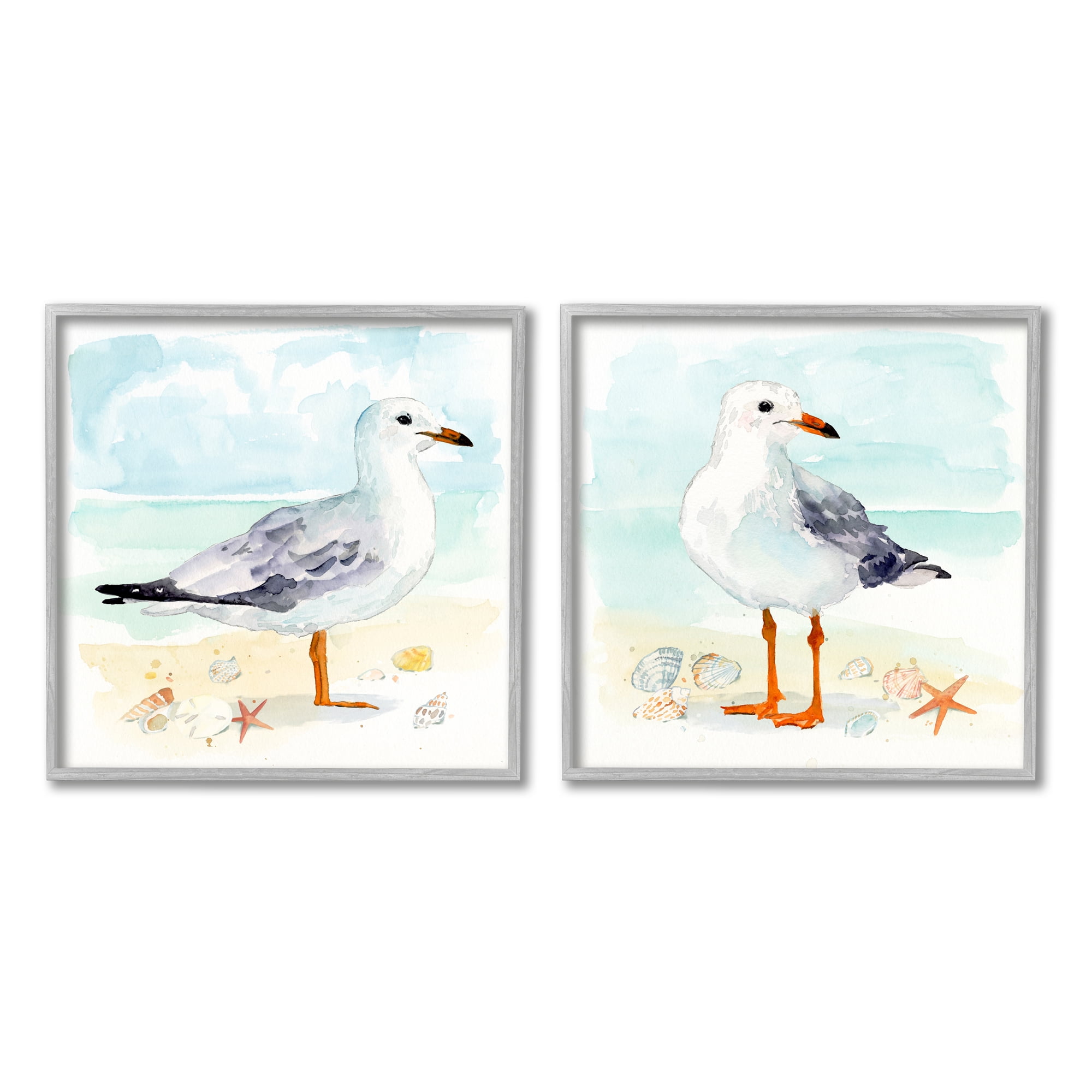 Stupell Industries Seagull & Sandpiper Birds Animals & Insects Painting Gray Framed Art Print Wall Art, 17 x 17