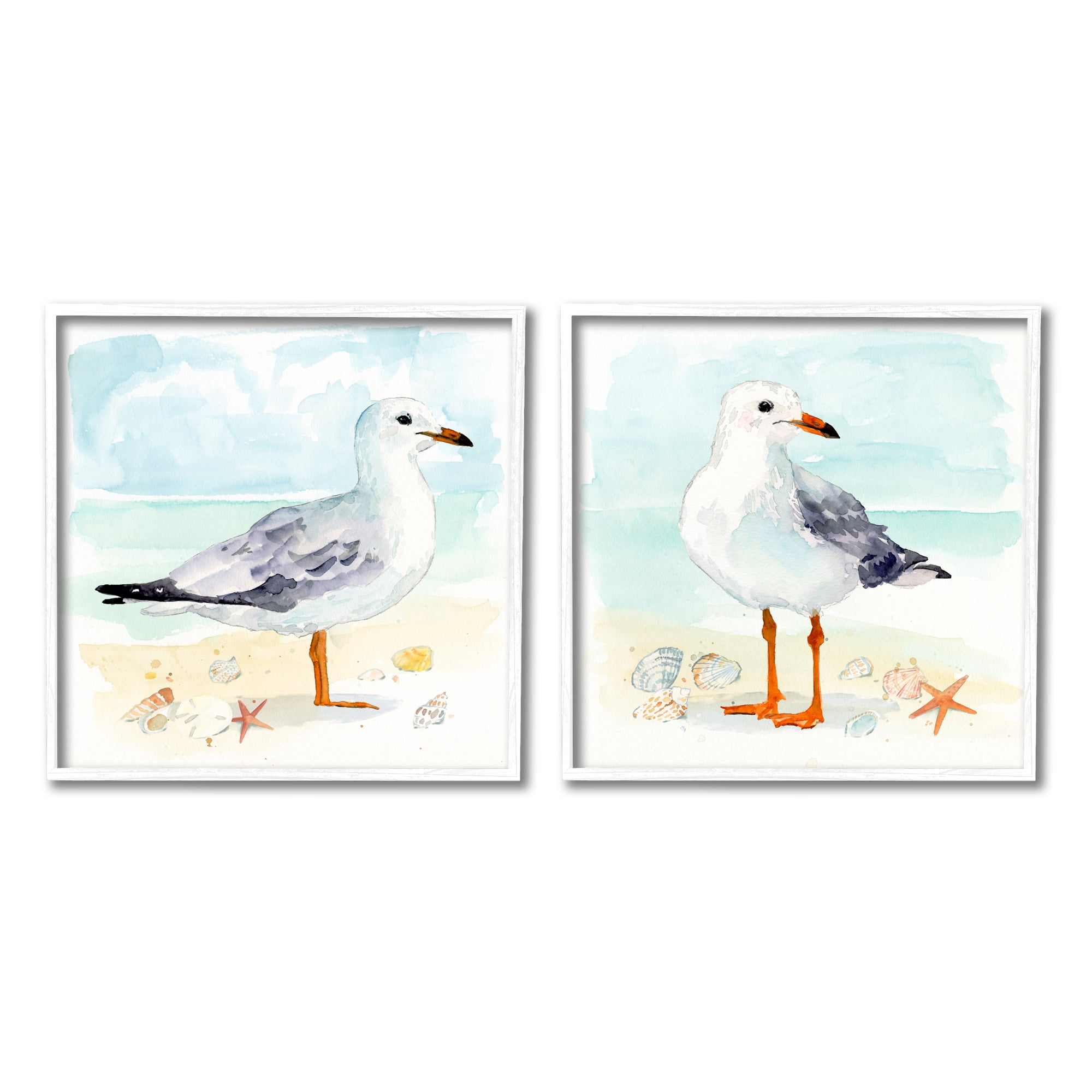 Stupell Industries Seagull & Sandpiper Birds Animals & Insects Painting White Framed Art Print Wall Art, 24 x 24