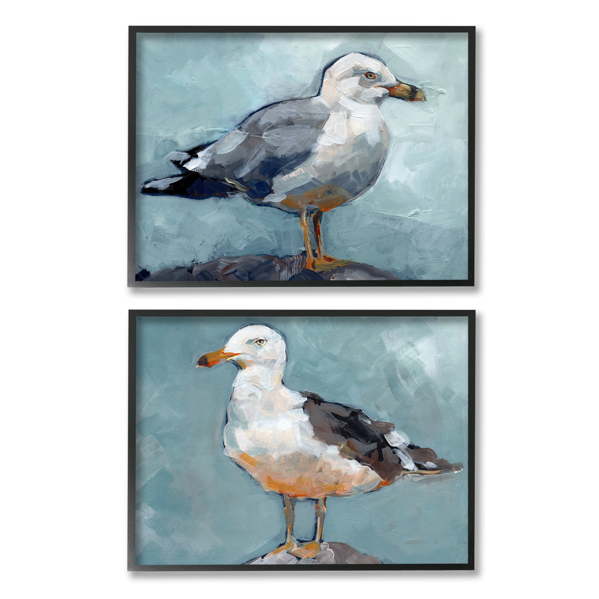 Stupell Industries Seagull Stance Nautical Bird Portrait Blue Grey Black Framed, 16 x 20