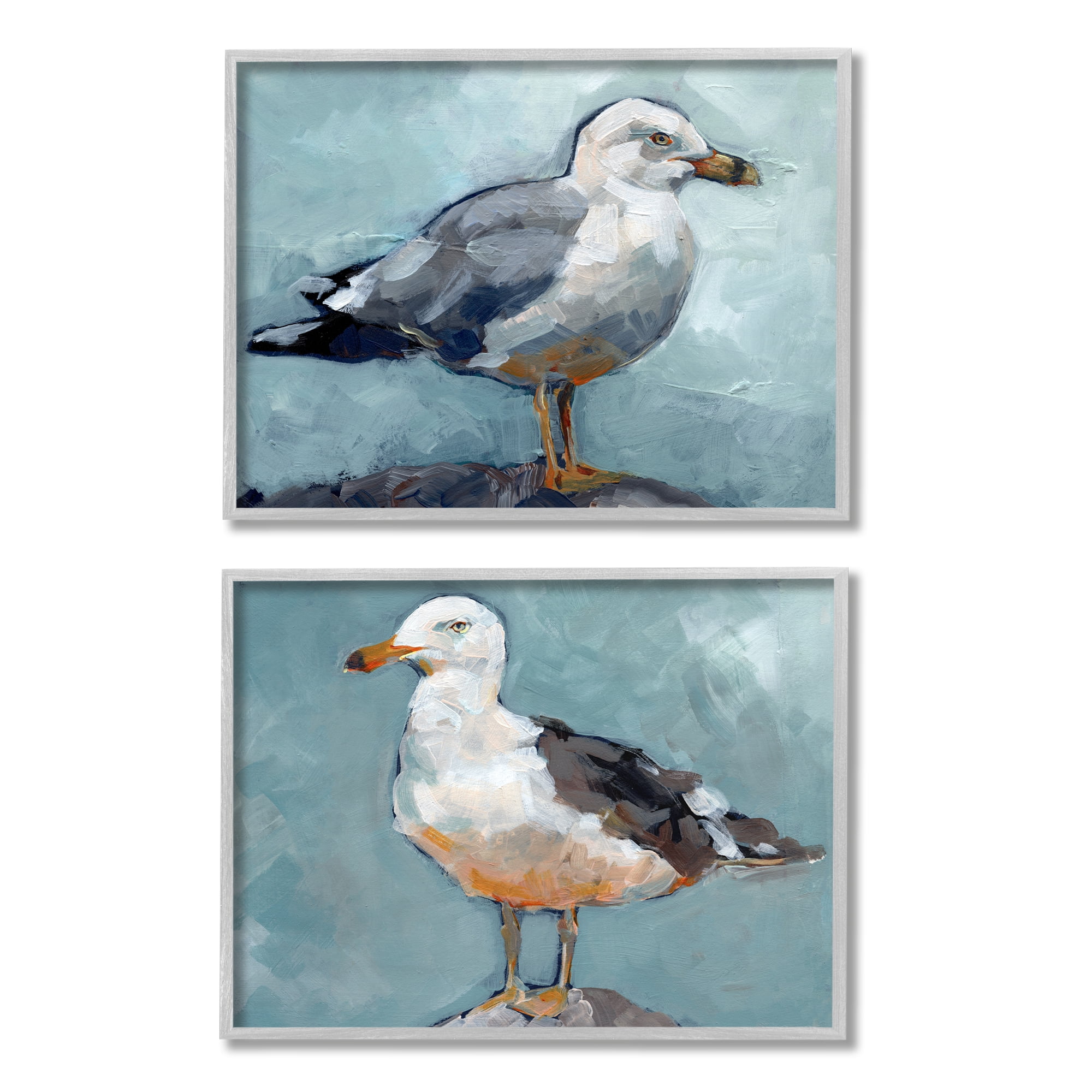 Stupell Industries Seagull Stance Nautical Bird Portrait Blue Grey Grey Framed, 11 x 14, Design by Jennifer Paxton Parker