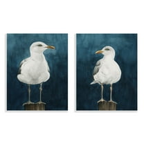 Stupell Industries Seagull Standing on Log Animals Painting Unframed Art Print Wall Art, 11 x 14, Set of 2
