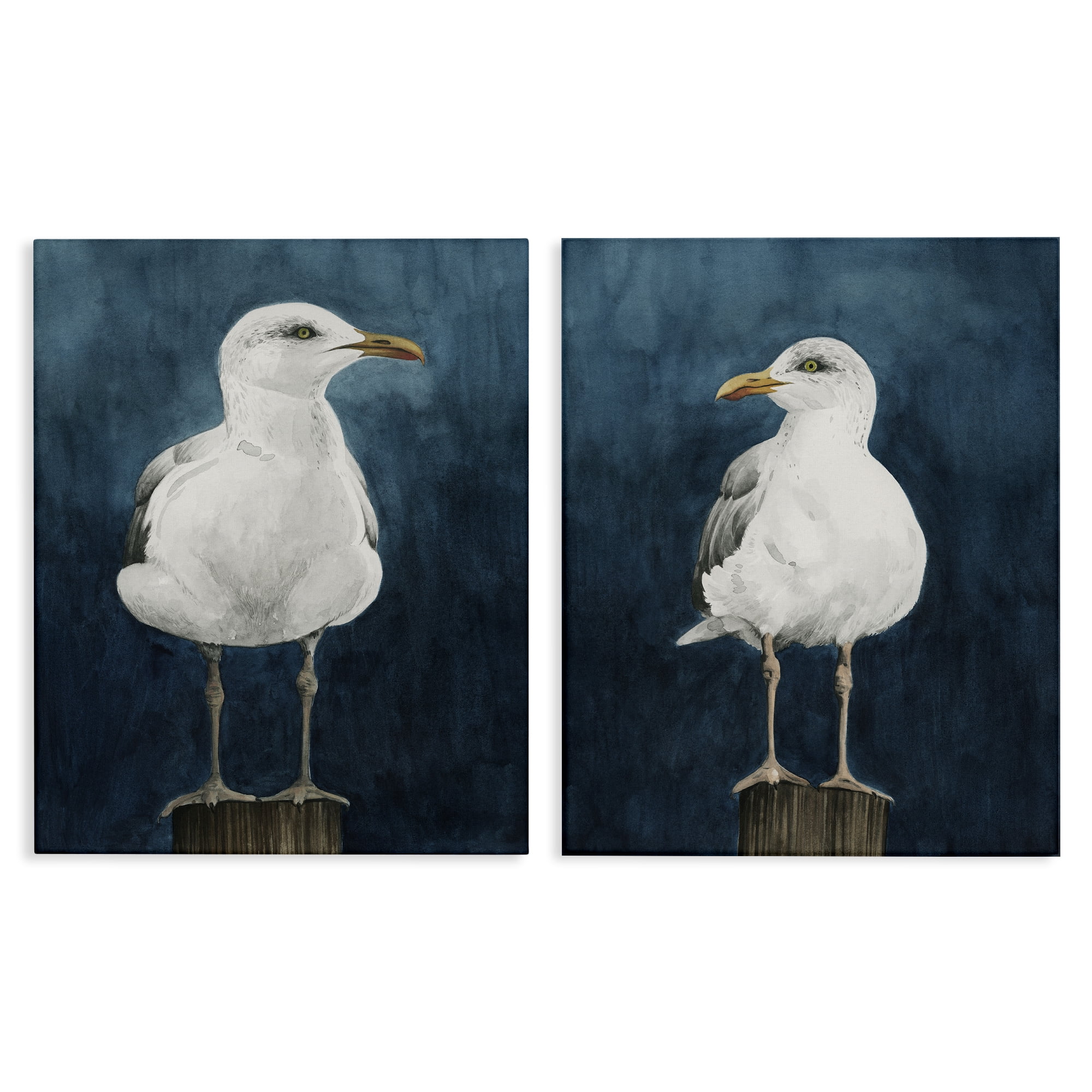 Stupell Industries Seagull Standing on Log Animals Painting Wrapped Canvas Art Print Wall Art, 24 x 30, Set of 2