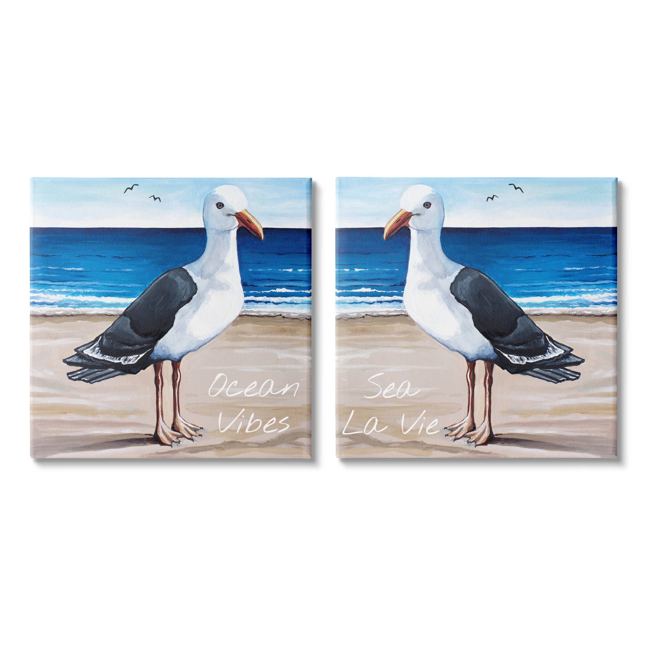 Stupell Industries Seagull Summer Beach Phrase Graphic Art Gallery Wrapped Canvas Print Wall Art, Set of 2, Design by Elizabeth Tyndall