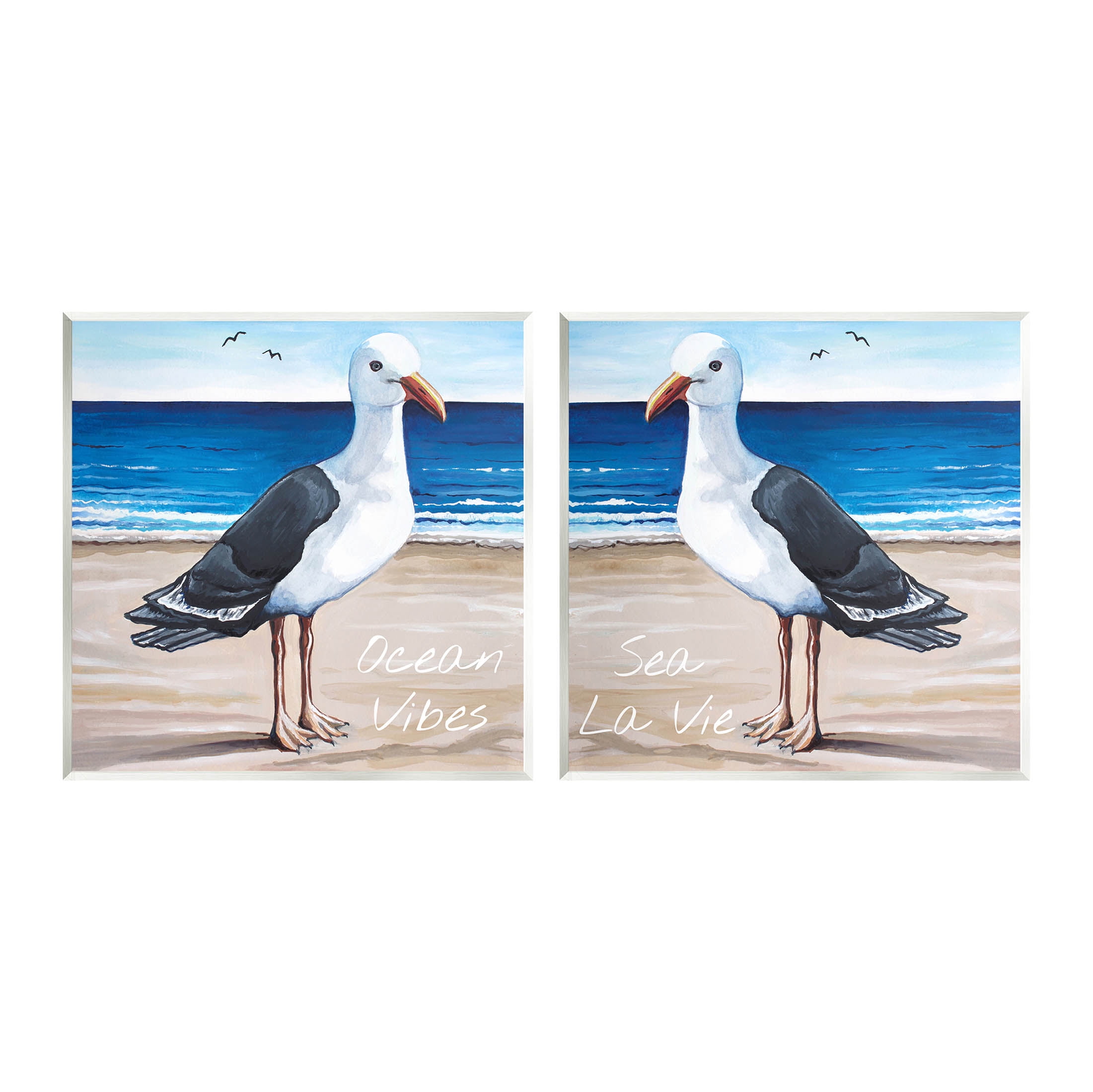 Stupell Industries Seagull Summer Beach Phrase Graphic Art Unframed Art Print Wall Art, Set of 2, Design by Elizabeth Tyndall