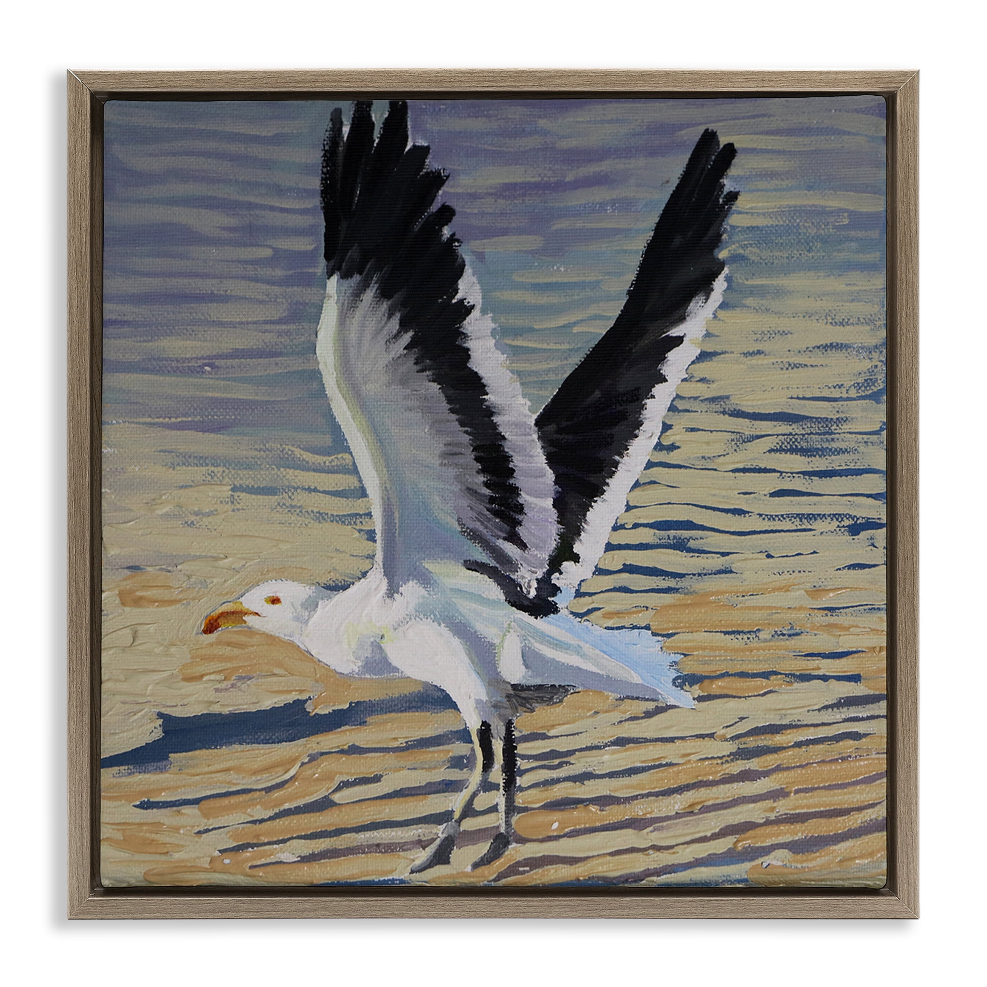 Stupell Industries Seagull Taking Flight Brown Framed Floater Canvas Wall Art, design by Violeta Vollmer