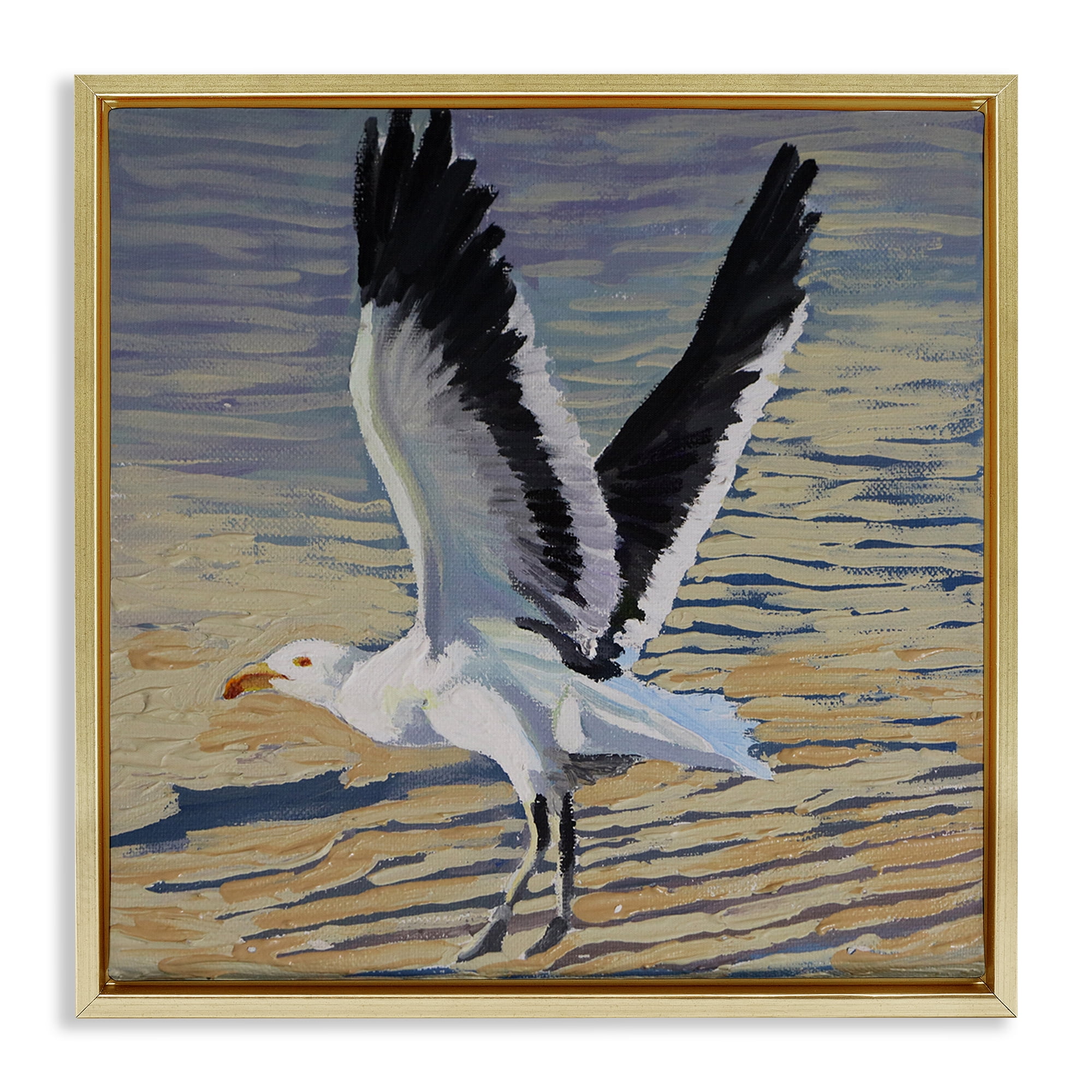 Stupell Industries Seagull Taking Flight Gold Framed Floater Canvas Wall Art, design by Violeta Vollmer