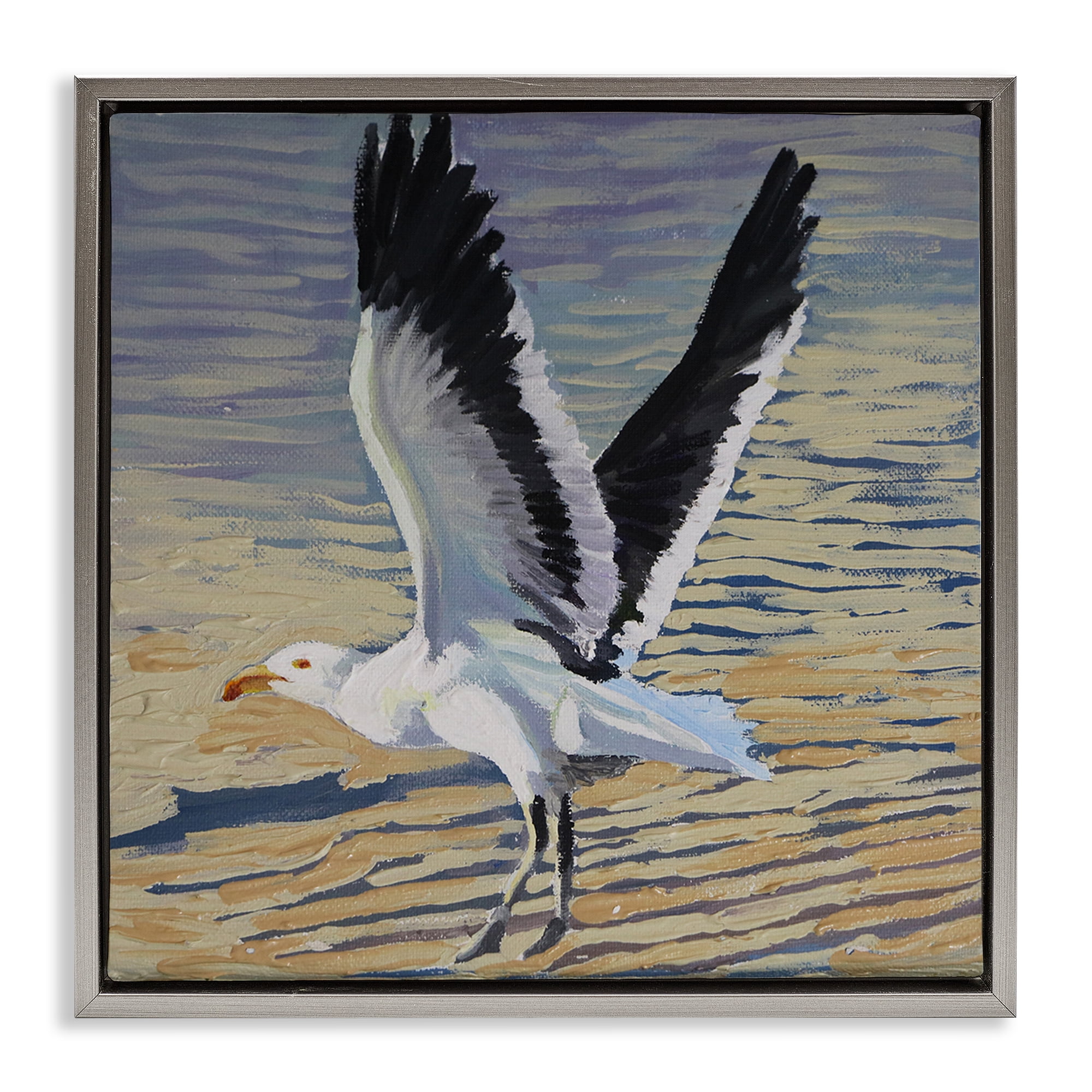 Stupell Industries Seagull Taking Flight Gray Framed Floater Canvas Wall Art, design by Violeta Vollmer