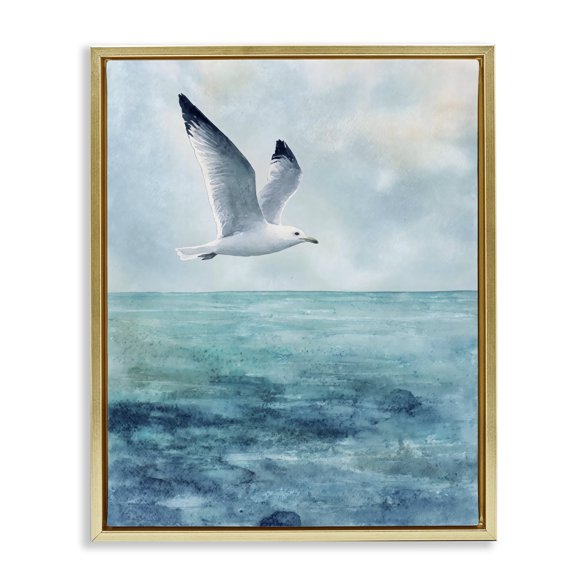 Stupell Industries Seagull With Black Tips Gold Framed Floater Canvas Wall Art, design by Franklyn Gregory