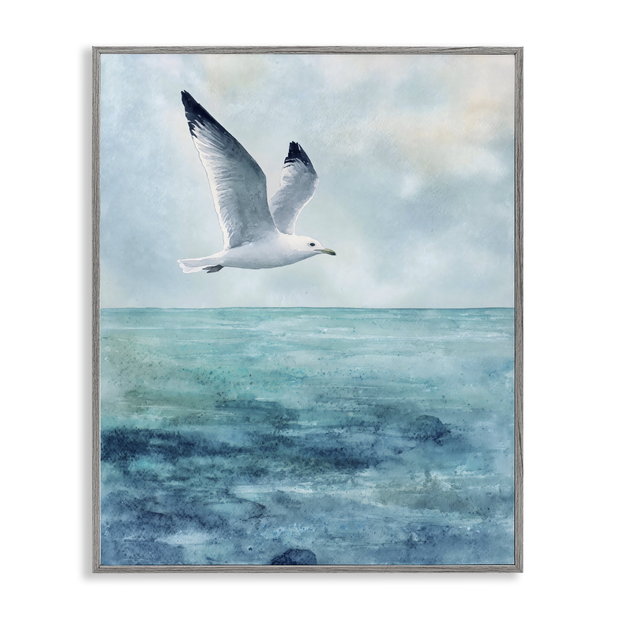 Stupell Industries Seagull With Black Tips Gray Framed Giclee Art, design by Franklyn Gregory
