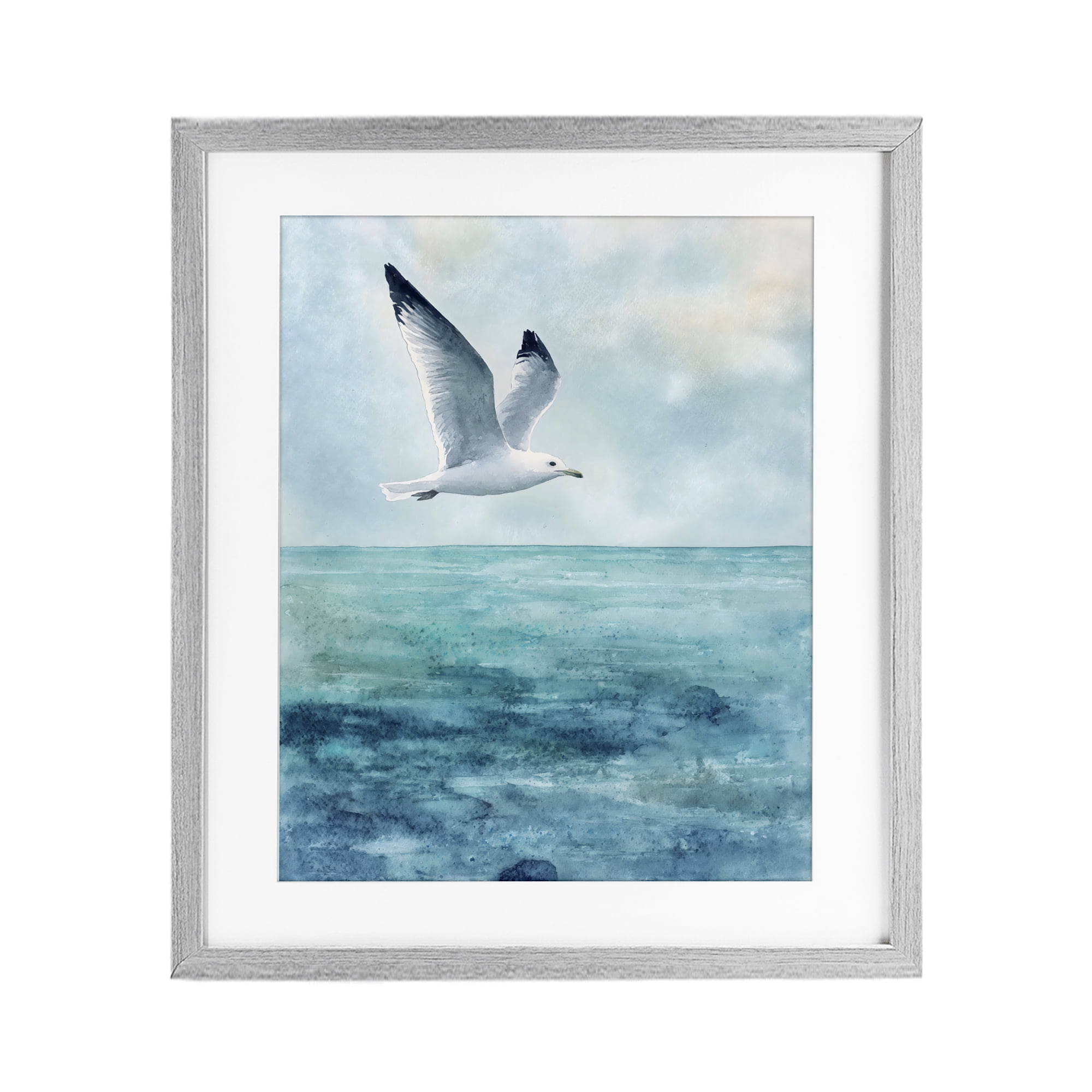 Stupell Industries Seagull With Black Tips Gray Framed Print Under Glass, design by Franklyn Gregory