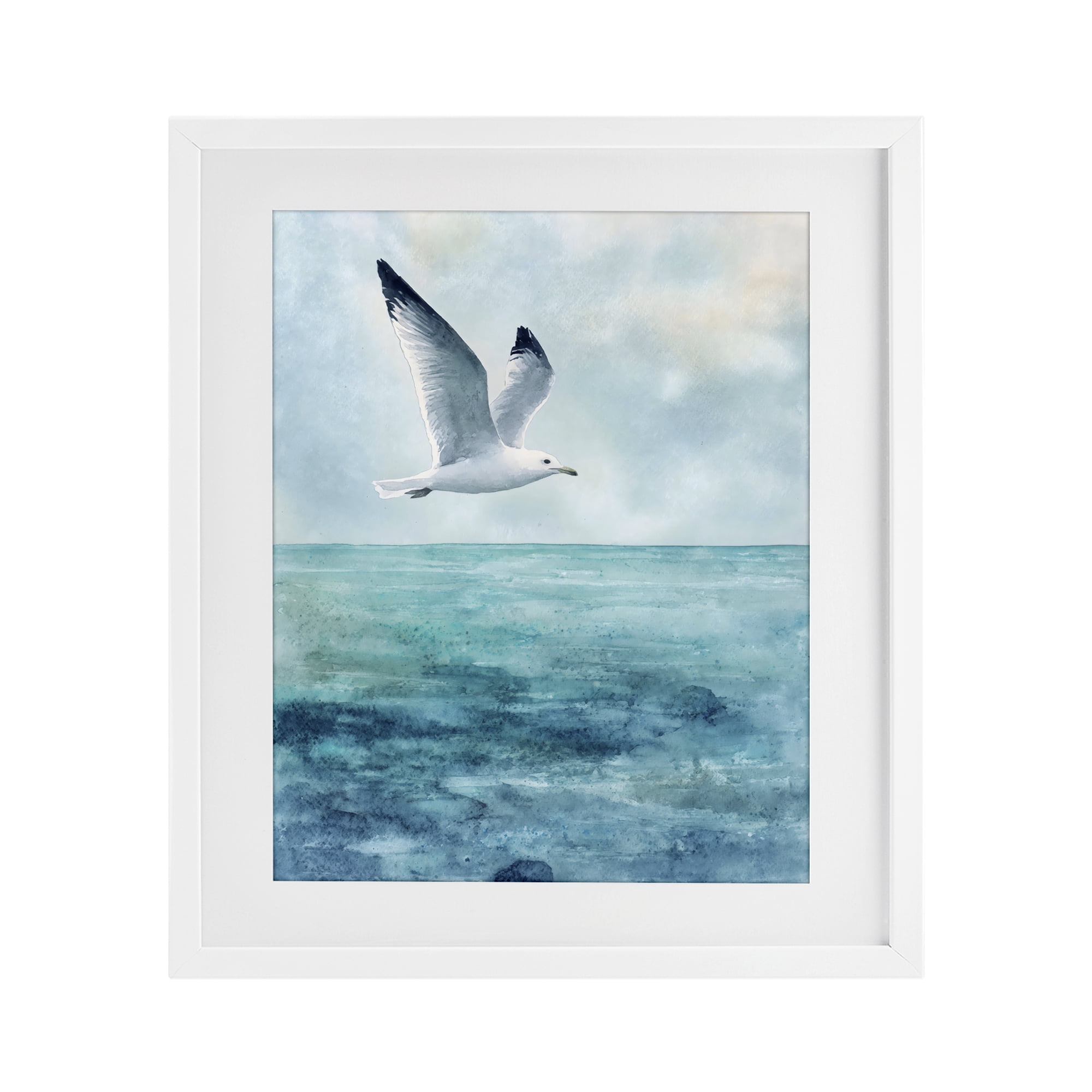 Stupell Industries Seagull With Black Tips White Framed Print Under Glass, design by Franklyn Gregory