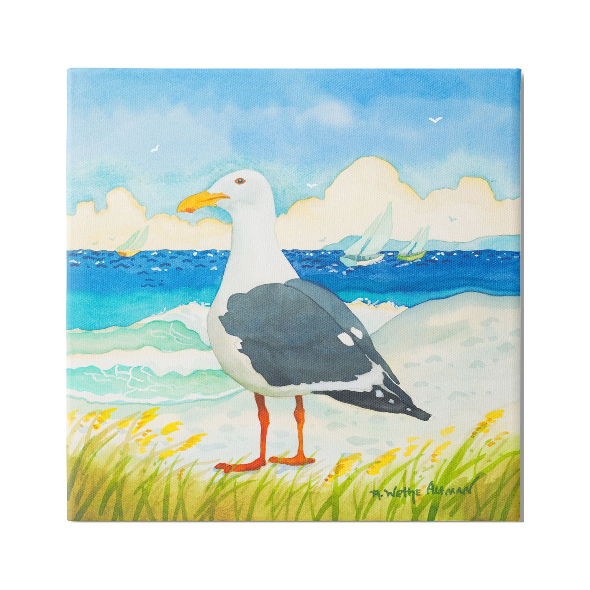 Stupell Industries Seagull on Beach Painting Animals & Insects Painting Gallery Wrapped Canvas Print Wall Art, 36 x 36