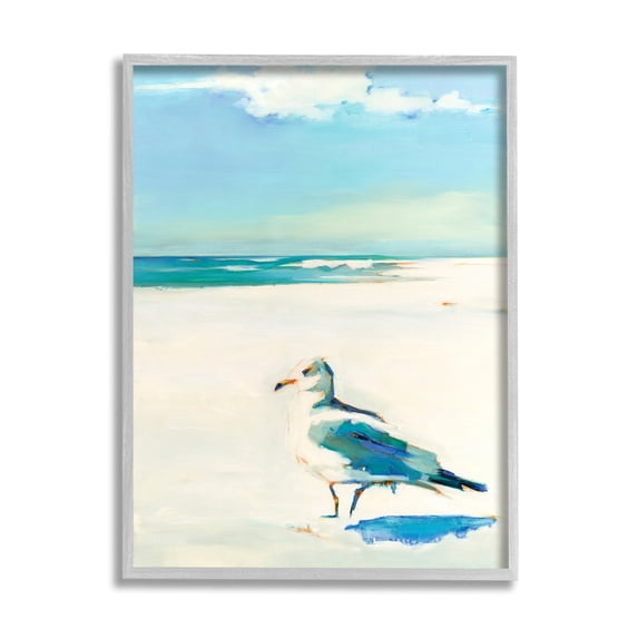 Stupell Industries Seagull on Sandy Shore Soft Tranquil Beach Scene, 16 x 20,Design by Kathleen Broaderick