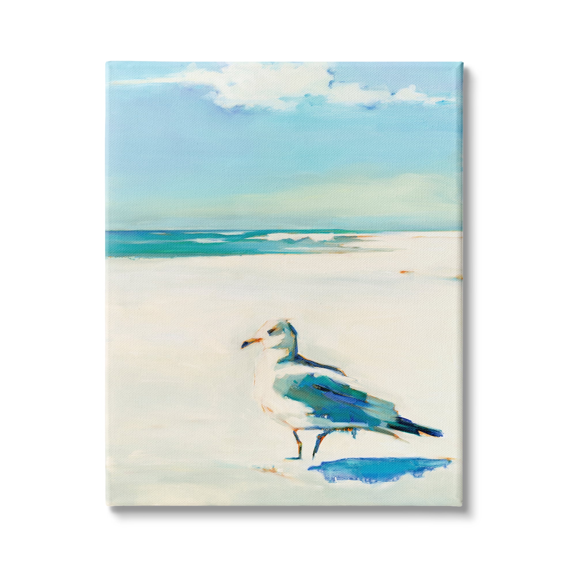 Stupell Industries Seagull on Sandy Shore Soft Tranquil Beach Scene, 16 x 20,Design by Kathleen Broaderick