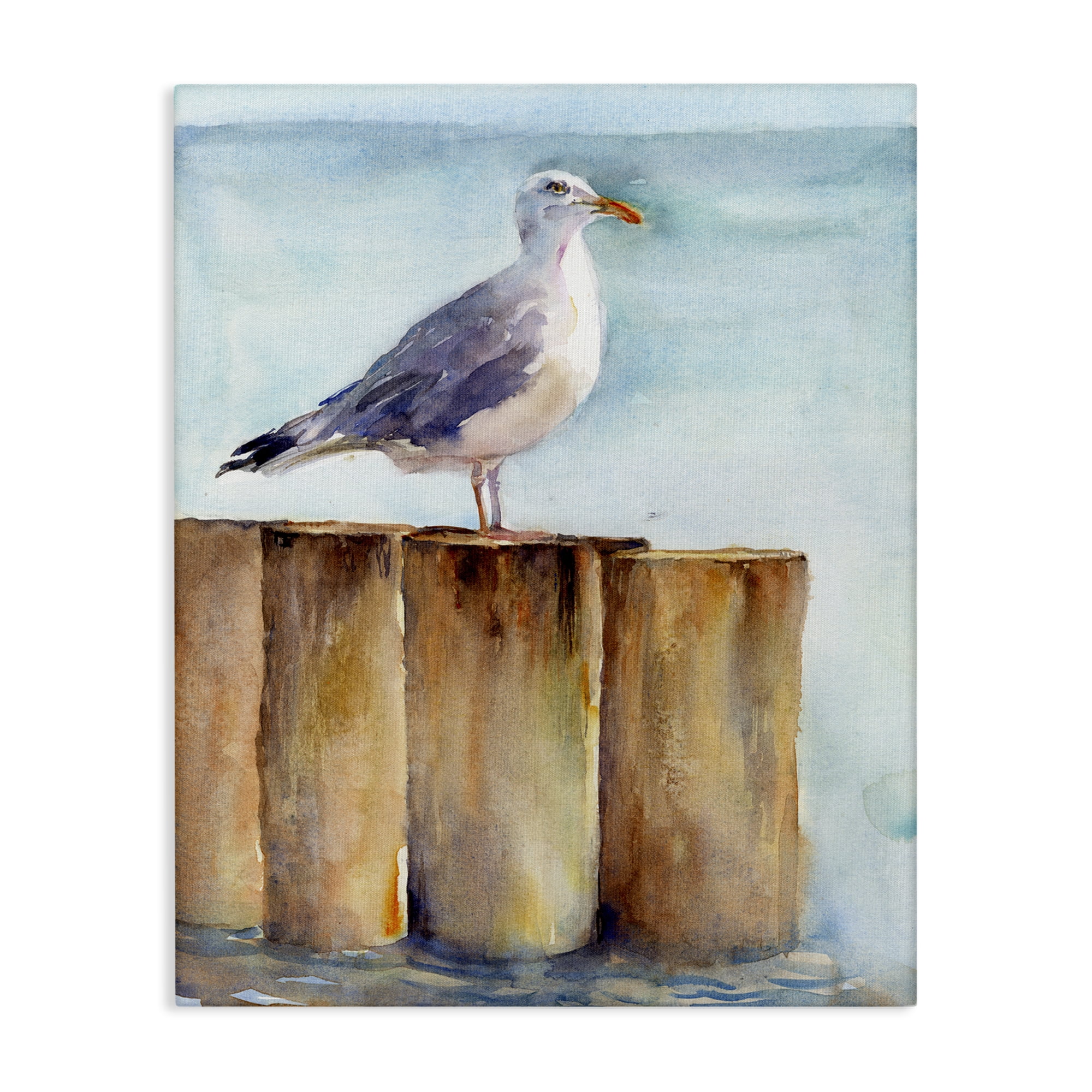 Stupell Industries Seagull's Perch by Sea Nautical & Beach Painting Wrapped Canvas Art Print Wall Art, 16 x 20