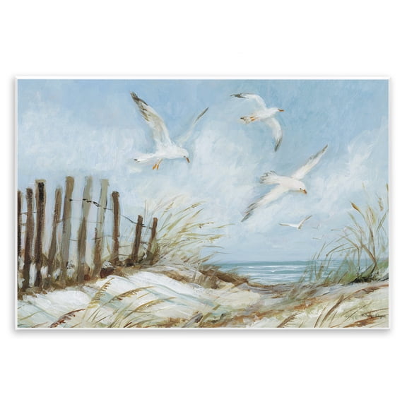 Stupell Industries Seagulls Over Beach Path Beach Painting Unframed Art Print Wall Art, 19 x 13