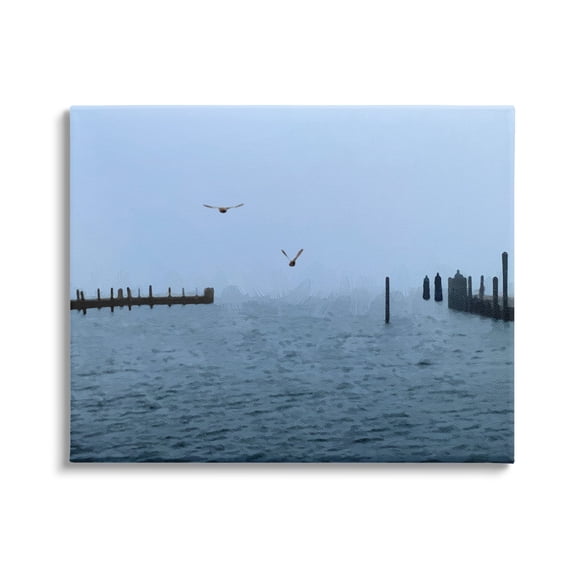 Stupell Industries Seagulls Over Ocean Dock Waters Coastal Photography Gallery Wrapped Canvas Print Wall Art