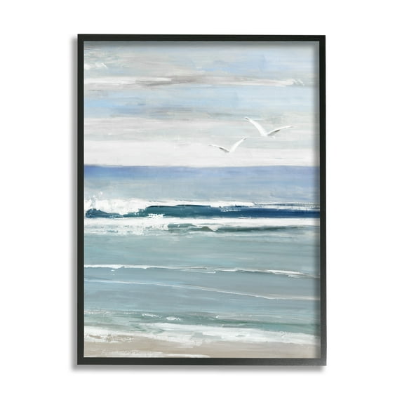 Stupell Industries Seagulls Over Shore Nature Painting Black Framed Art Print Wall Art, 11 x 14