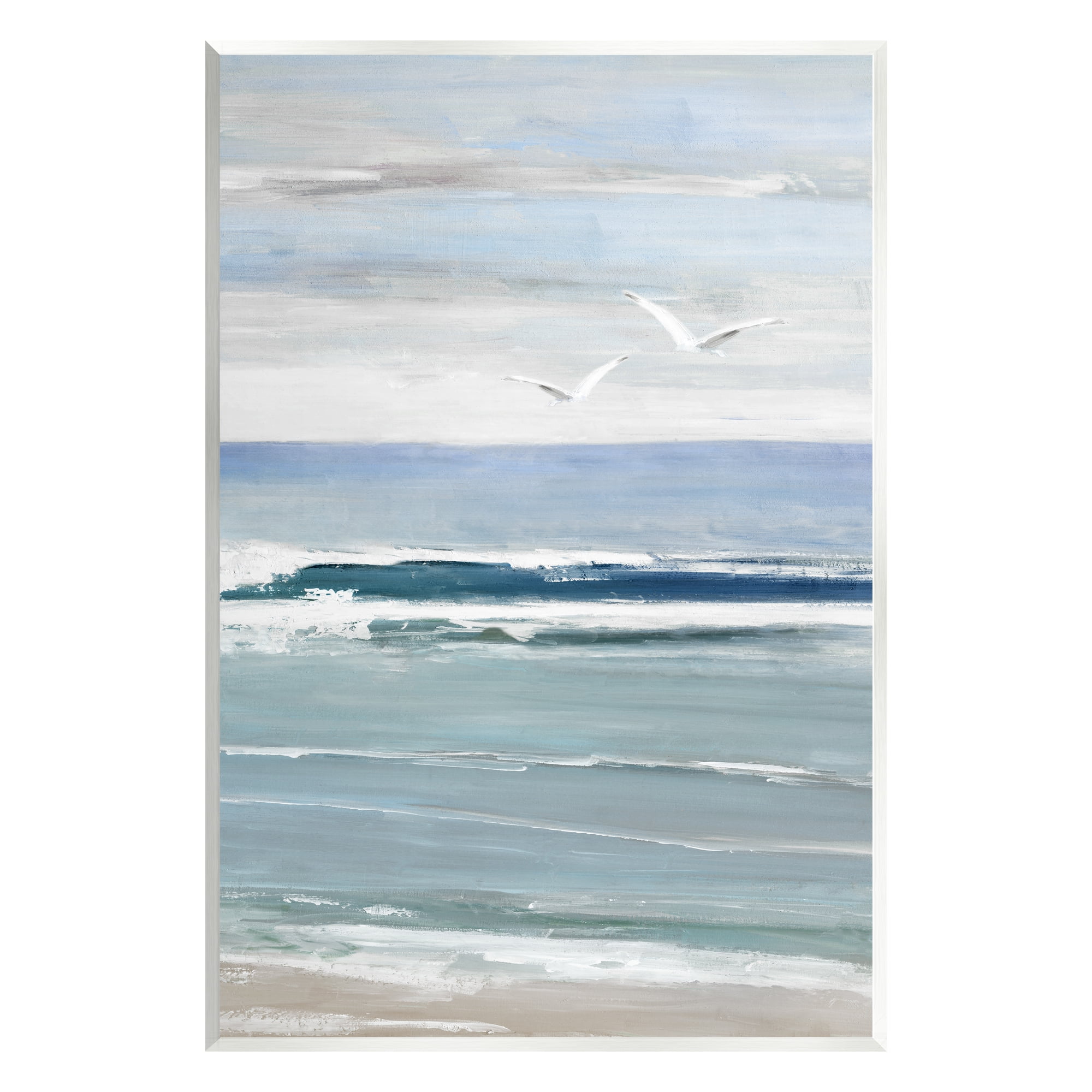 Stupell Industries Seagulls Over Shore Nature Painting Unframed Art Print Wall Art, 13 x 19