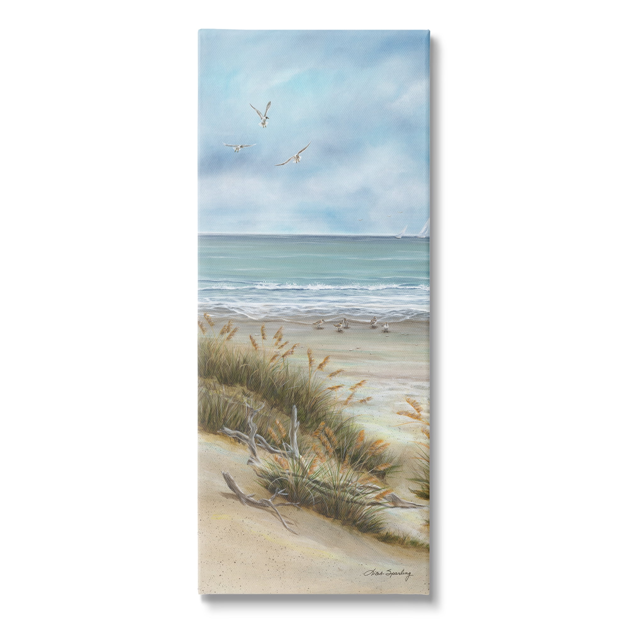 Stupell Industries Seagulls & Sandpipers Beach Sand Coastal Shoreline Painting Gallery Wrapped Canvas Print Wall Art, Design by Lisa Sparling