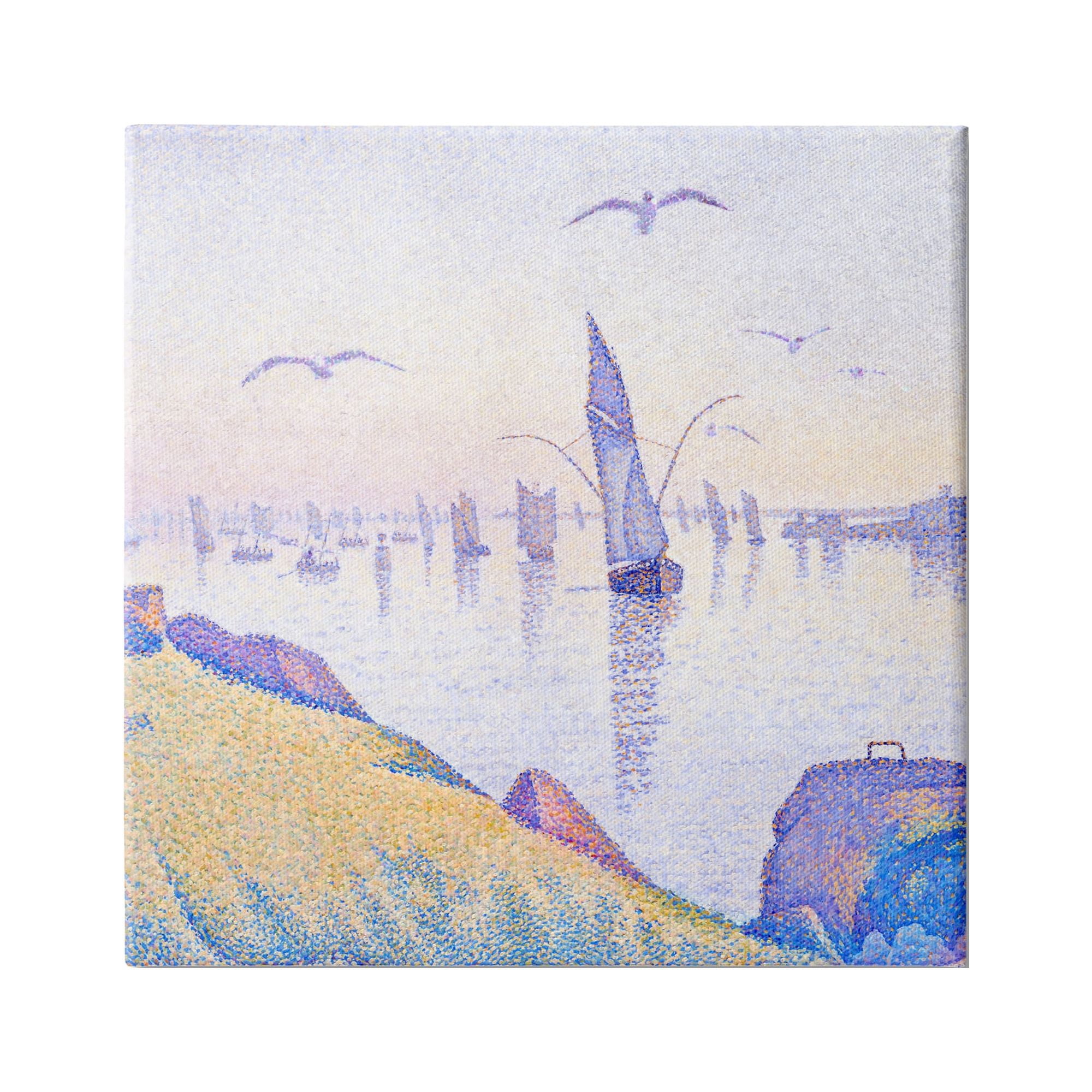 Stupell Industries Seagulls and Sailboat Coast Sunrise Morning Pointillism Painting, 36 x 36, Design by Steve Hunziker