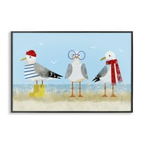 Stupell Industries Seagulls in Winter Clothes Animals Painting Black Framed Art Print Wall Art, 18 x 12